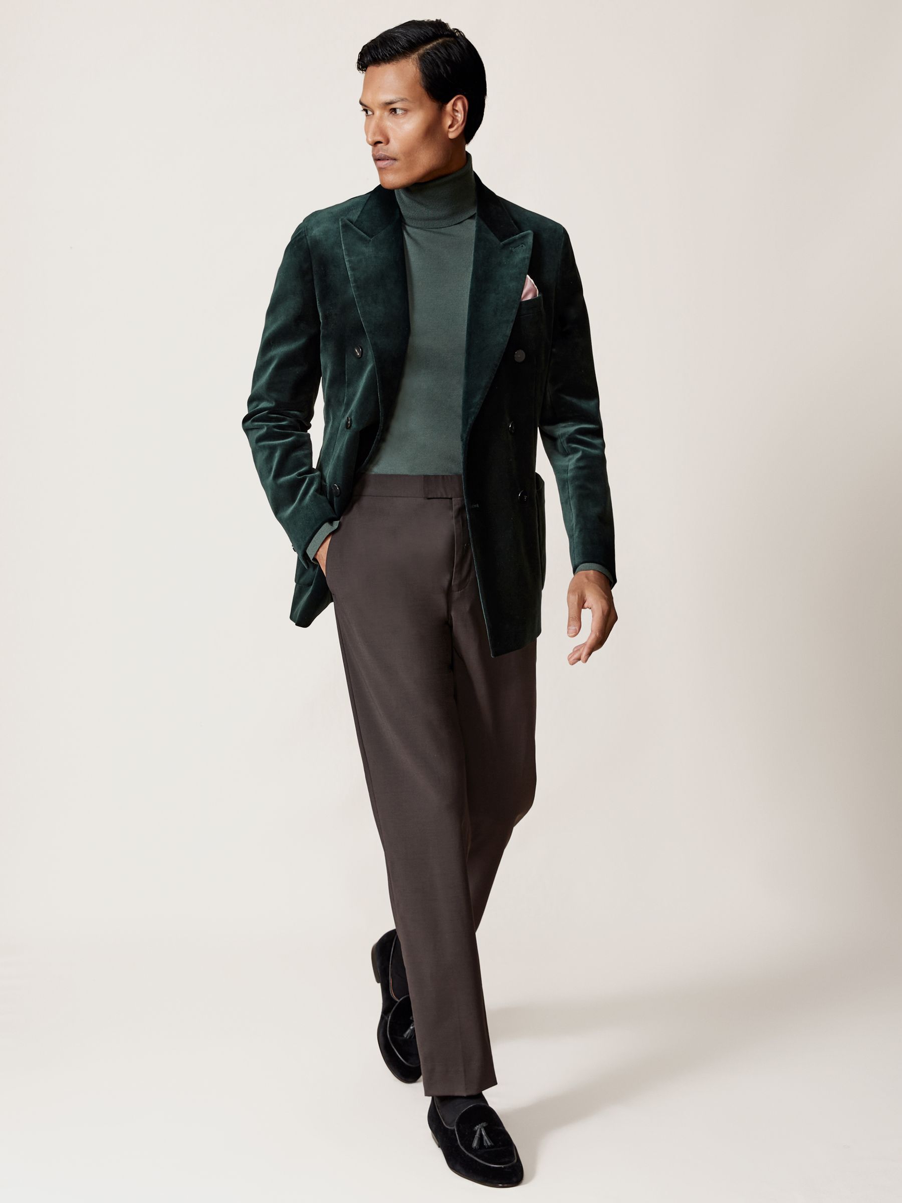 Double-Breasted Velvet Blazer Regular-Fit in Emerald Green