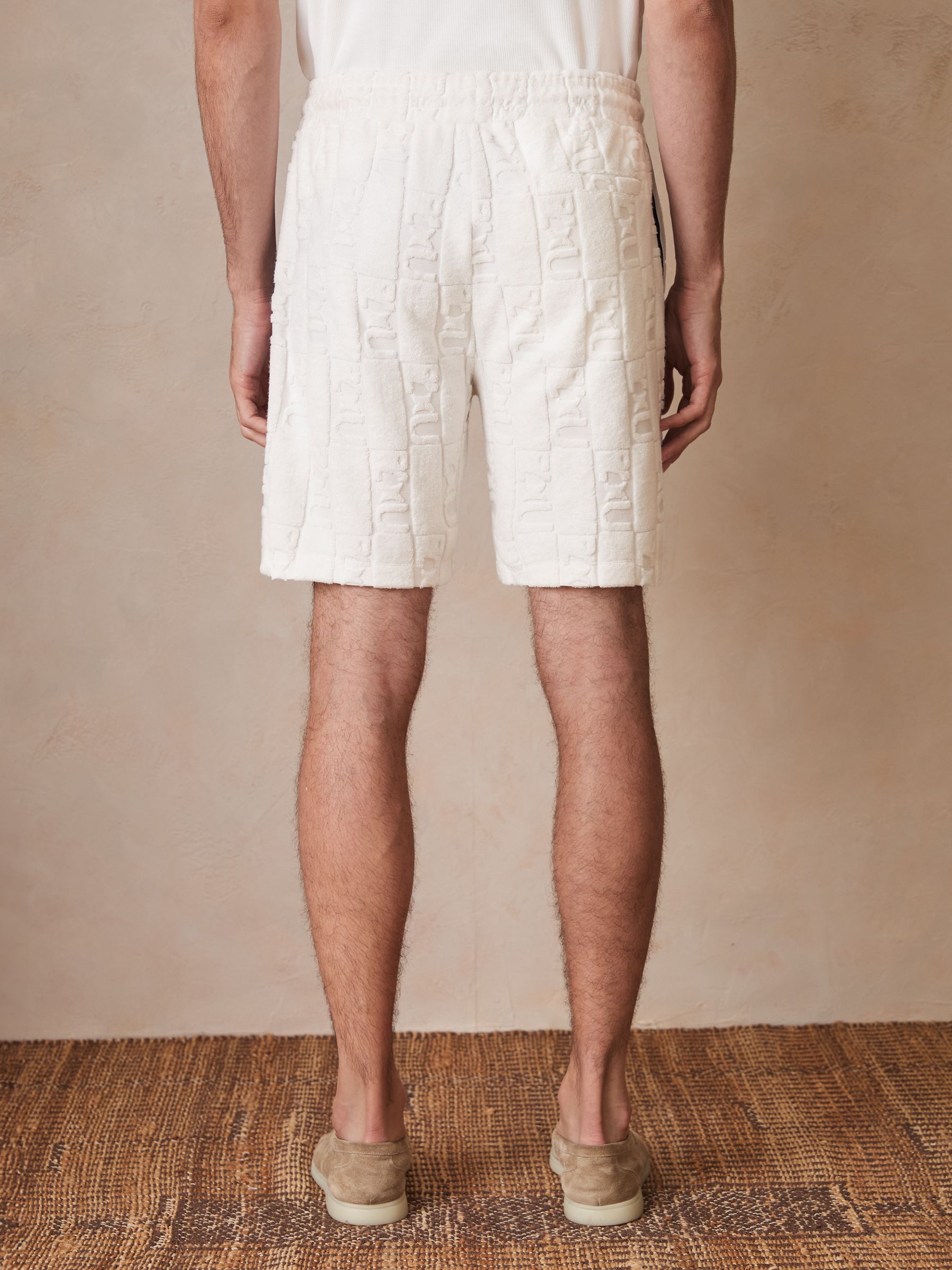 Reiss | Ché Towelling Monogram Shorts in White