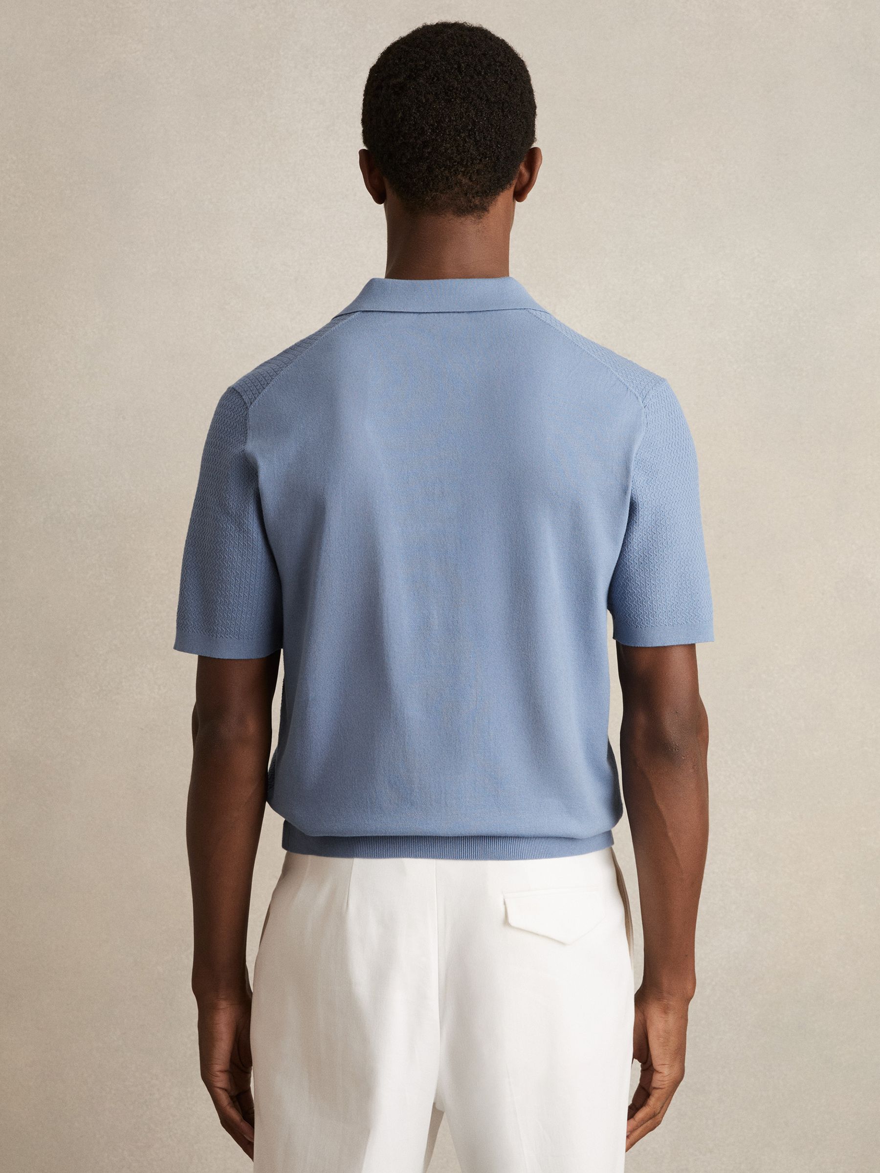 Open-Collar Knit Polo Shirt in Cornflower Blue