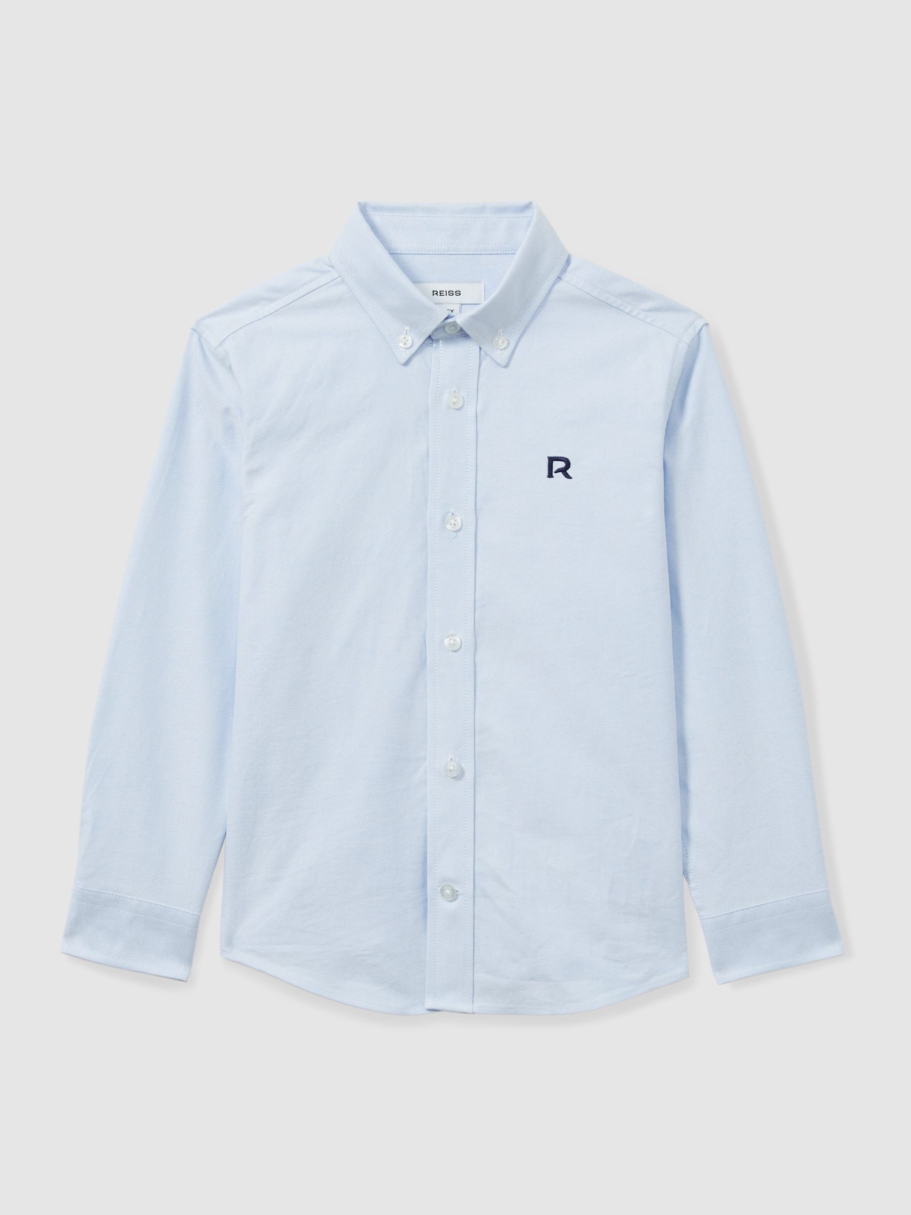 3-9 yrs Cotton-Oxford Embroidered Button-down Shirt in Soft Blue/Navy