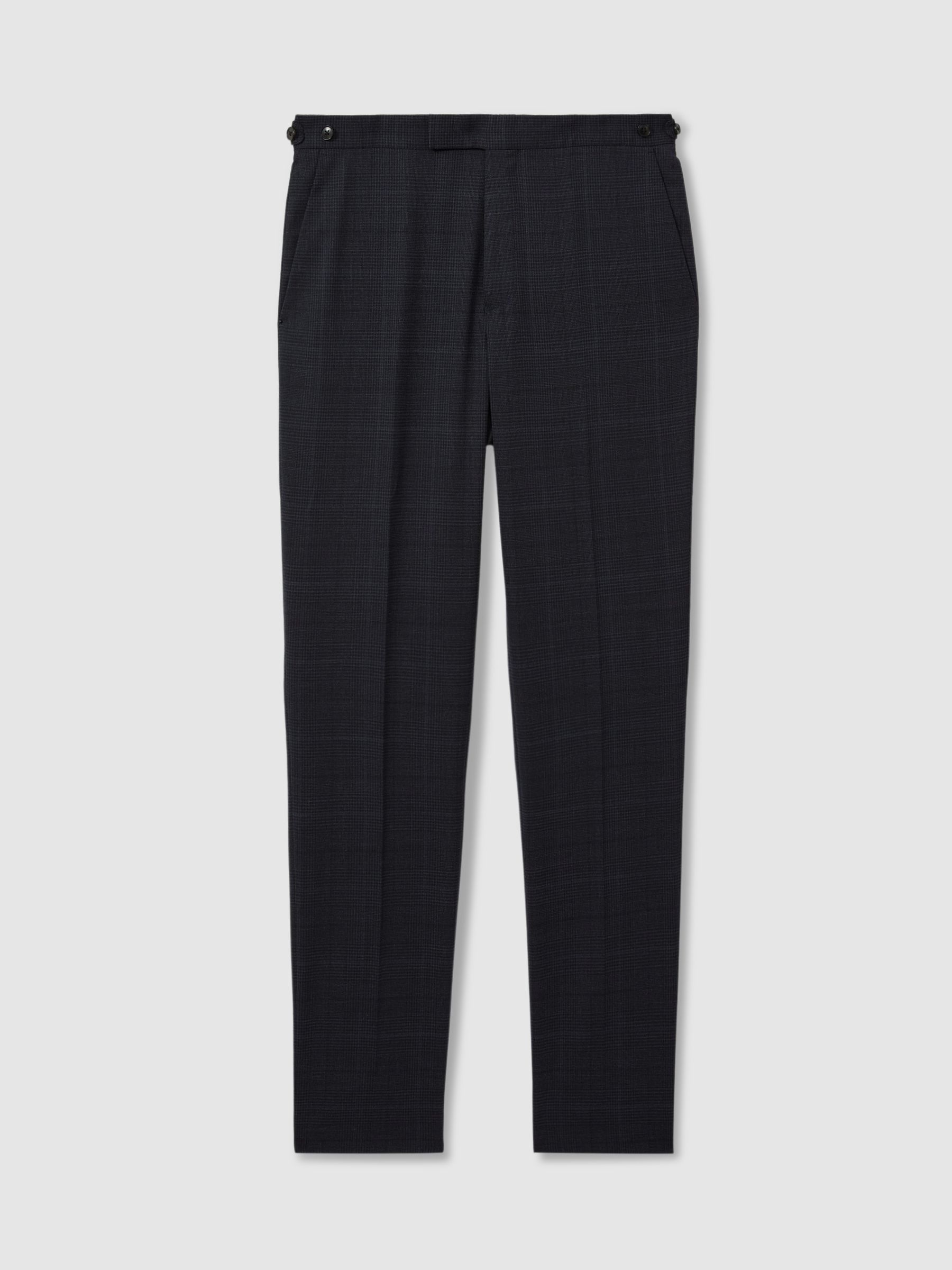 Wool Blend Suit Trousers in Prince of Wales Check in Navy