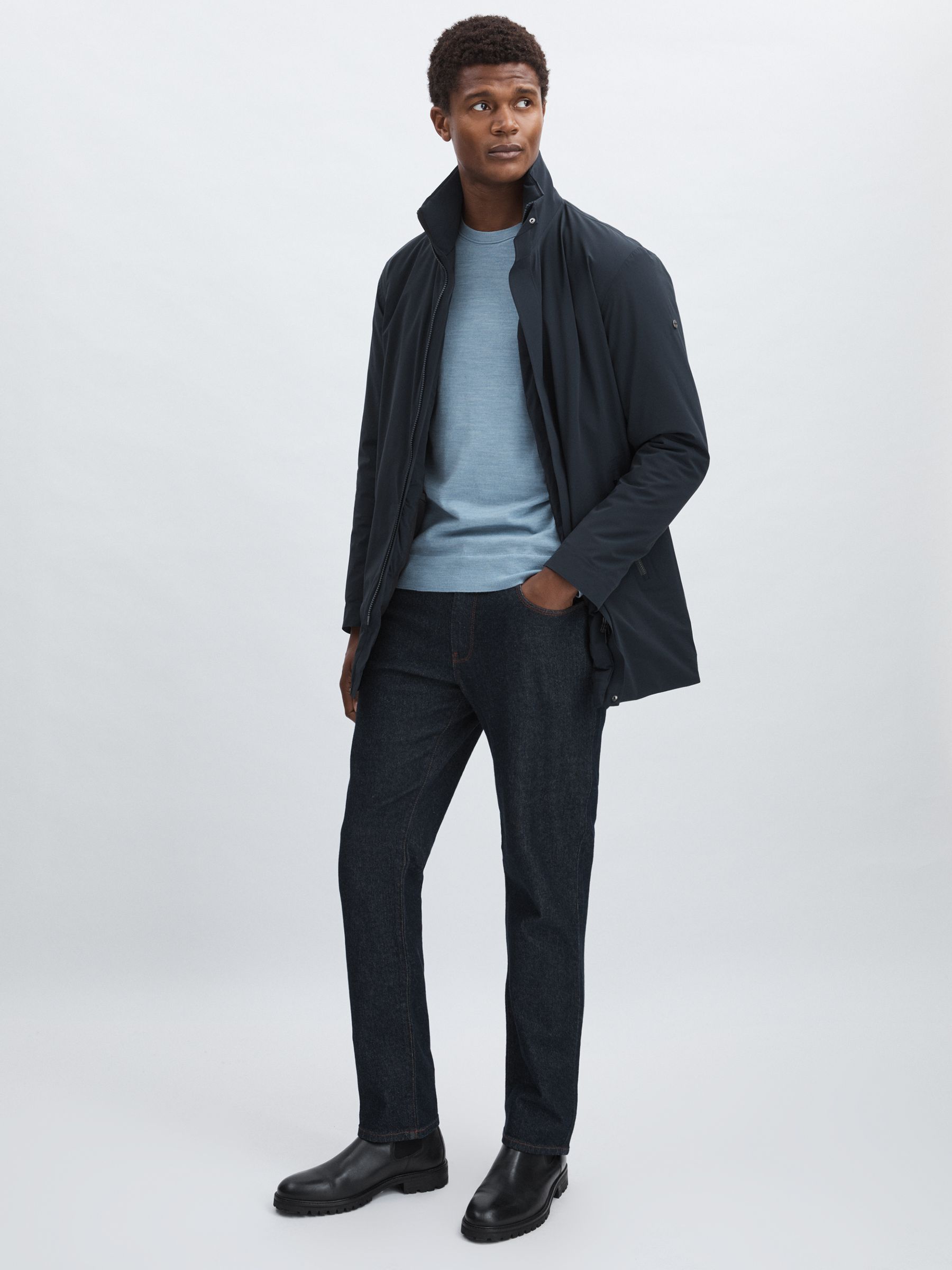 Scandinavian Edition Padded Wool Parka in Dark Blue