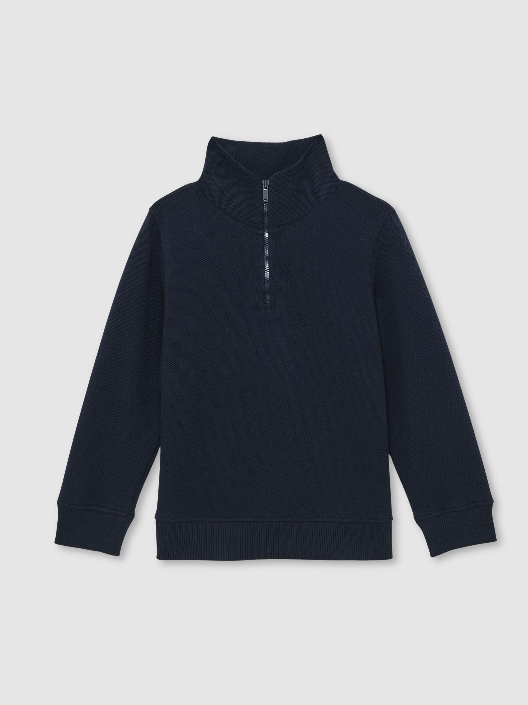 13-14 yrs Textured Half-Zip Sweatshirt with Cotton in Navy