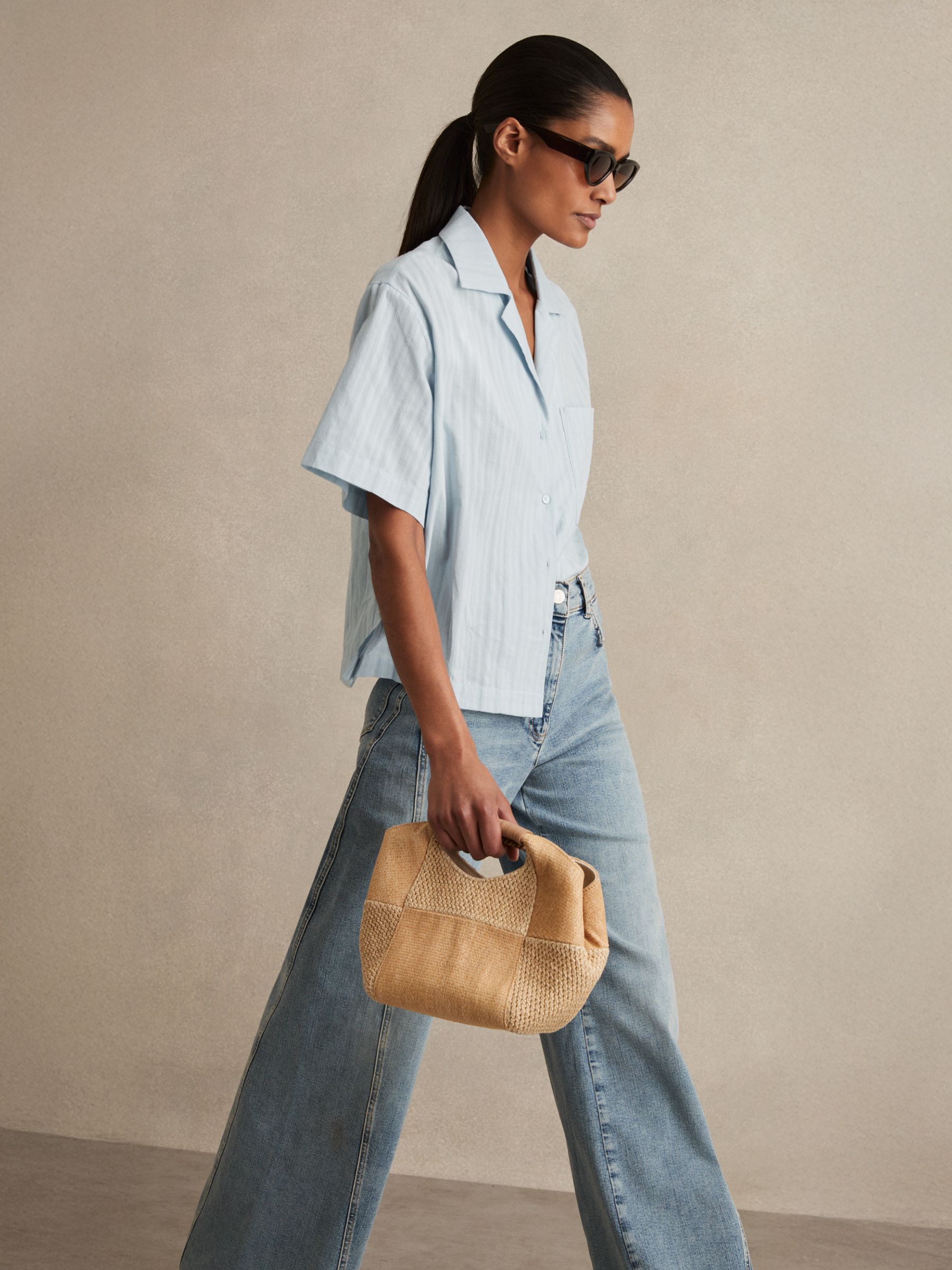 Cotton Pointelle Shirt and Shorts Set in Blue