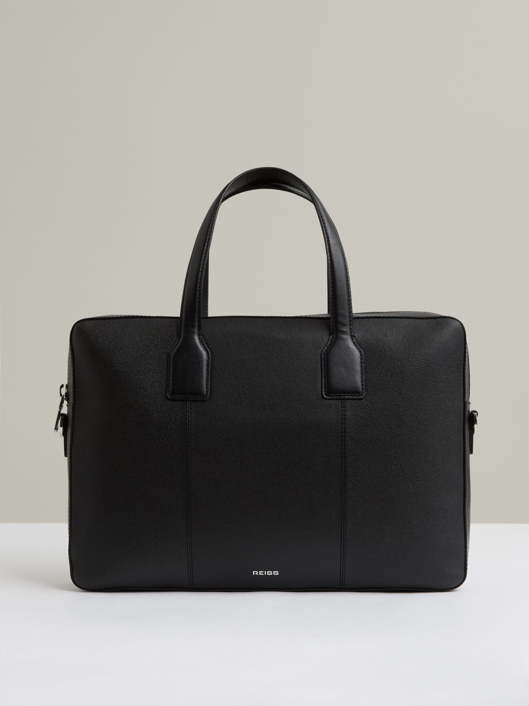 Micro-Grain Leather Briefcase in Black