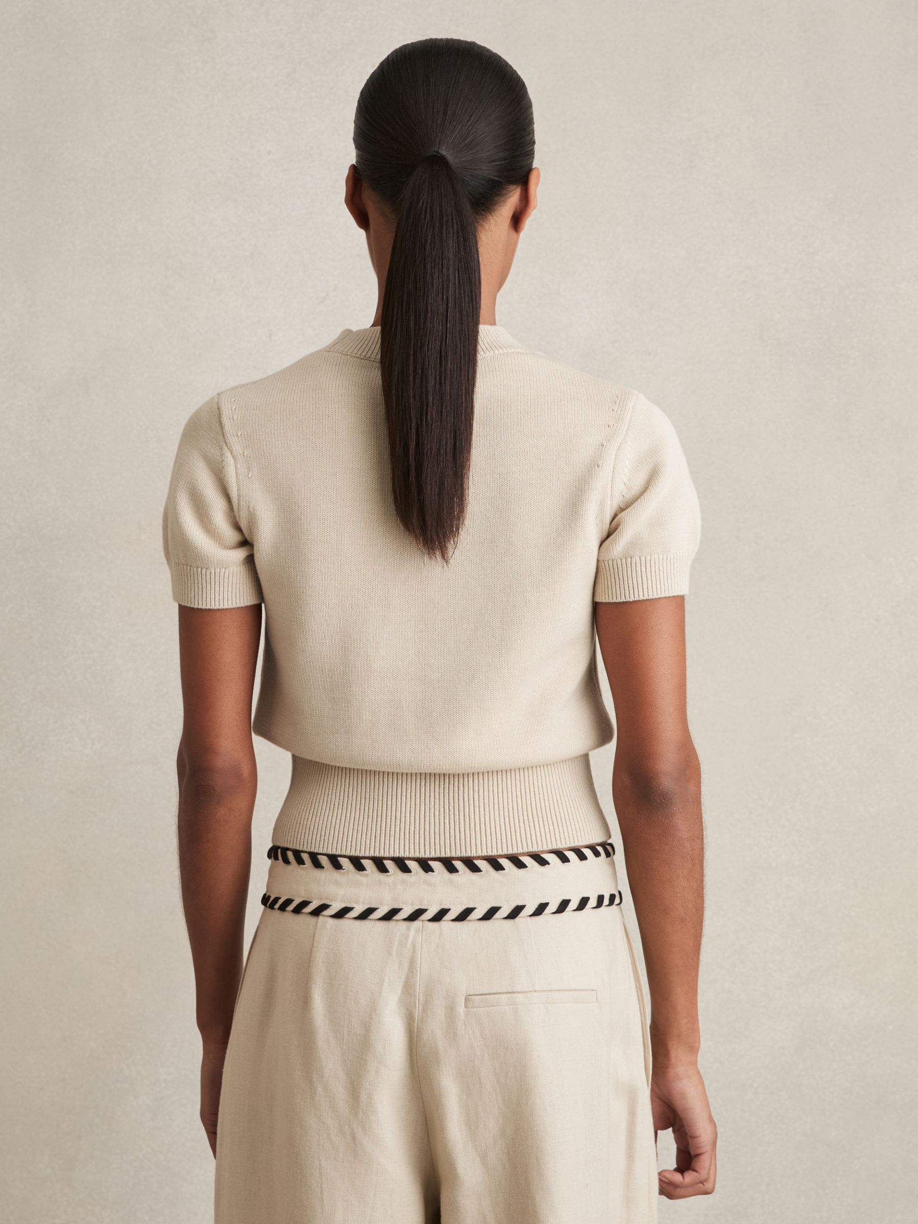 Cotton And Wool Crew-Neck Top in Neutral