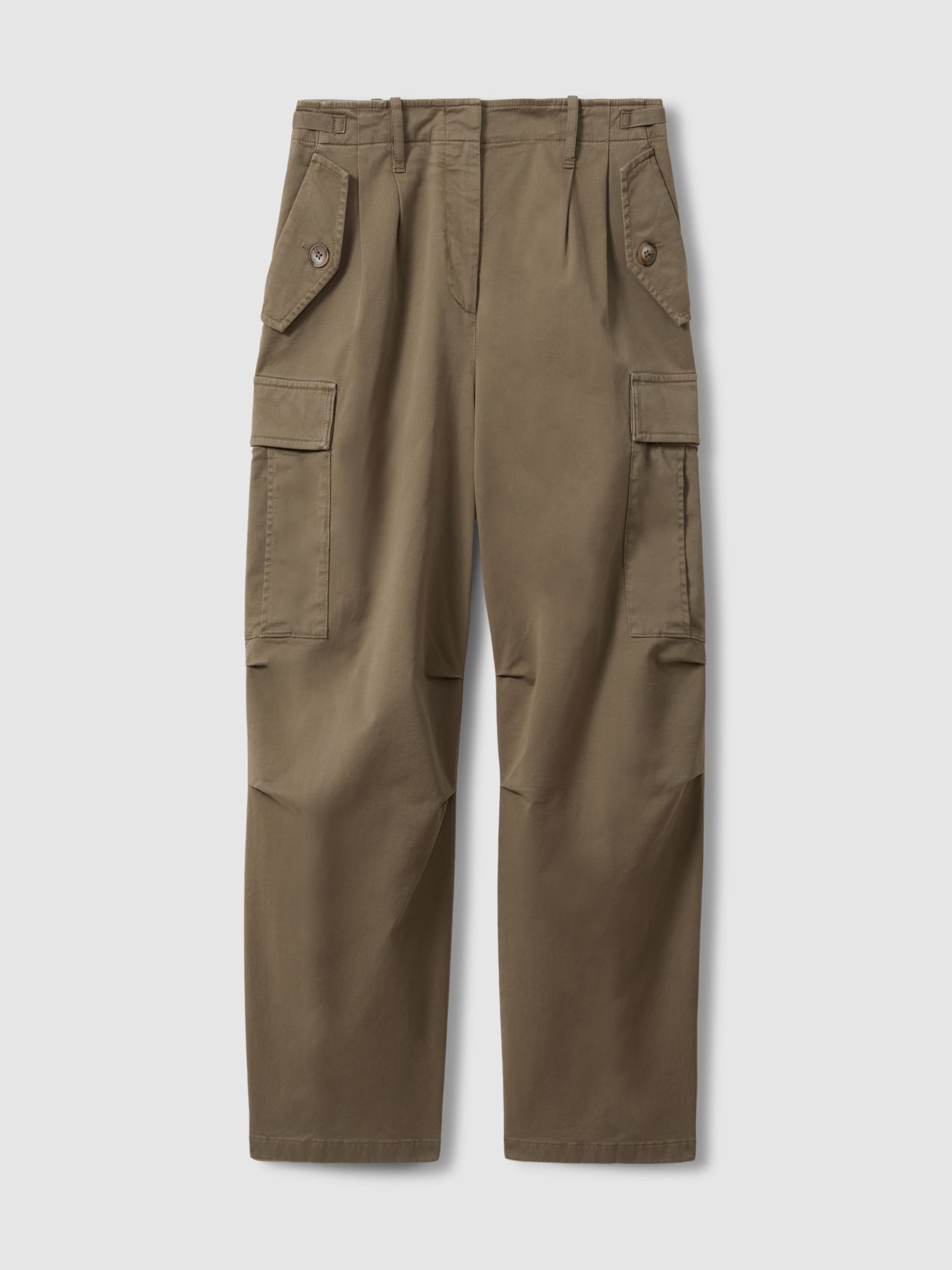 Cotton Blend Tapered Combat Trousers in Khaki