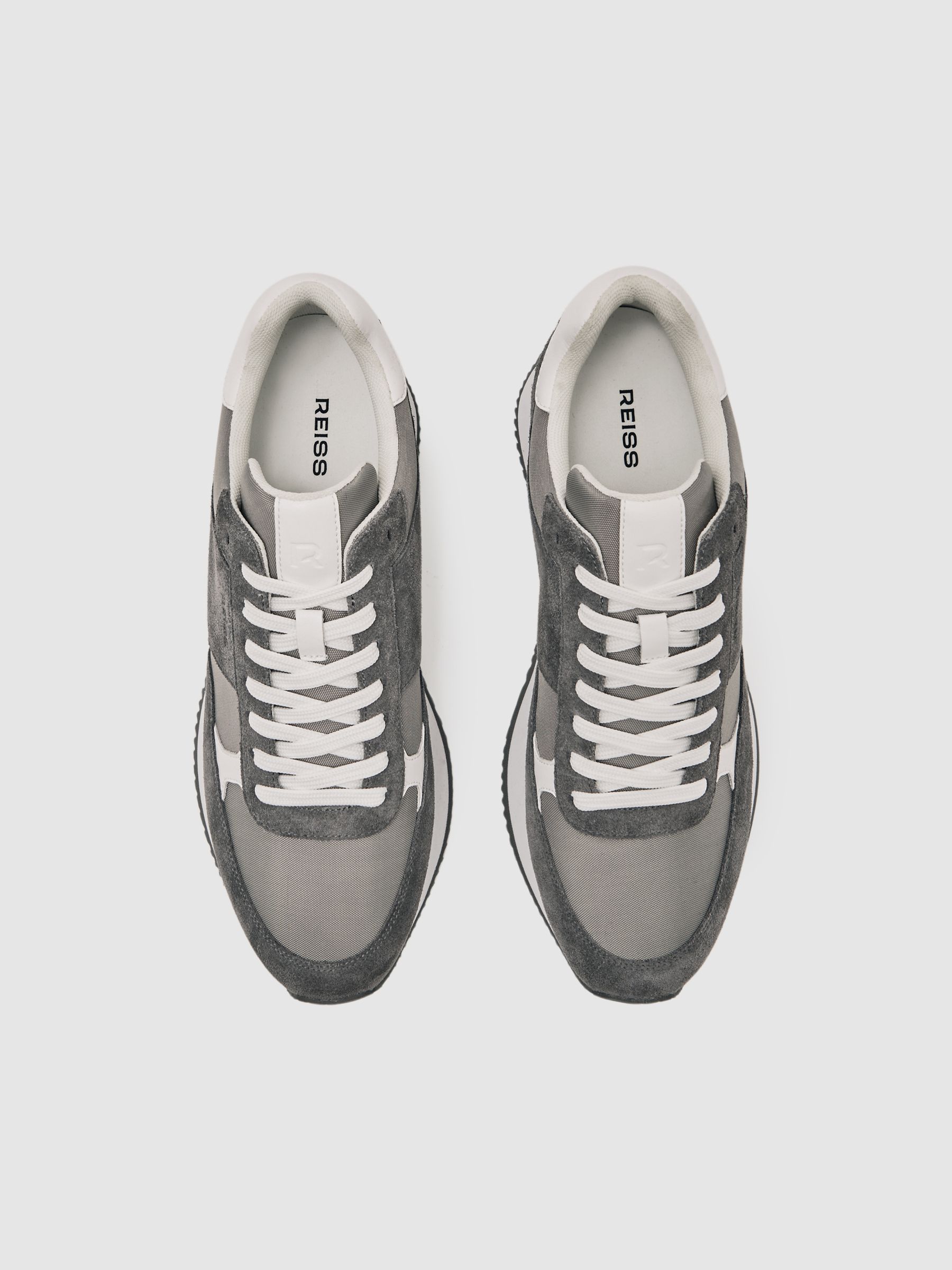 Suede Lace-Up Running Trainers in Graphite Grey