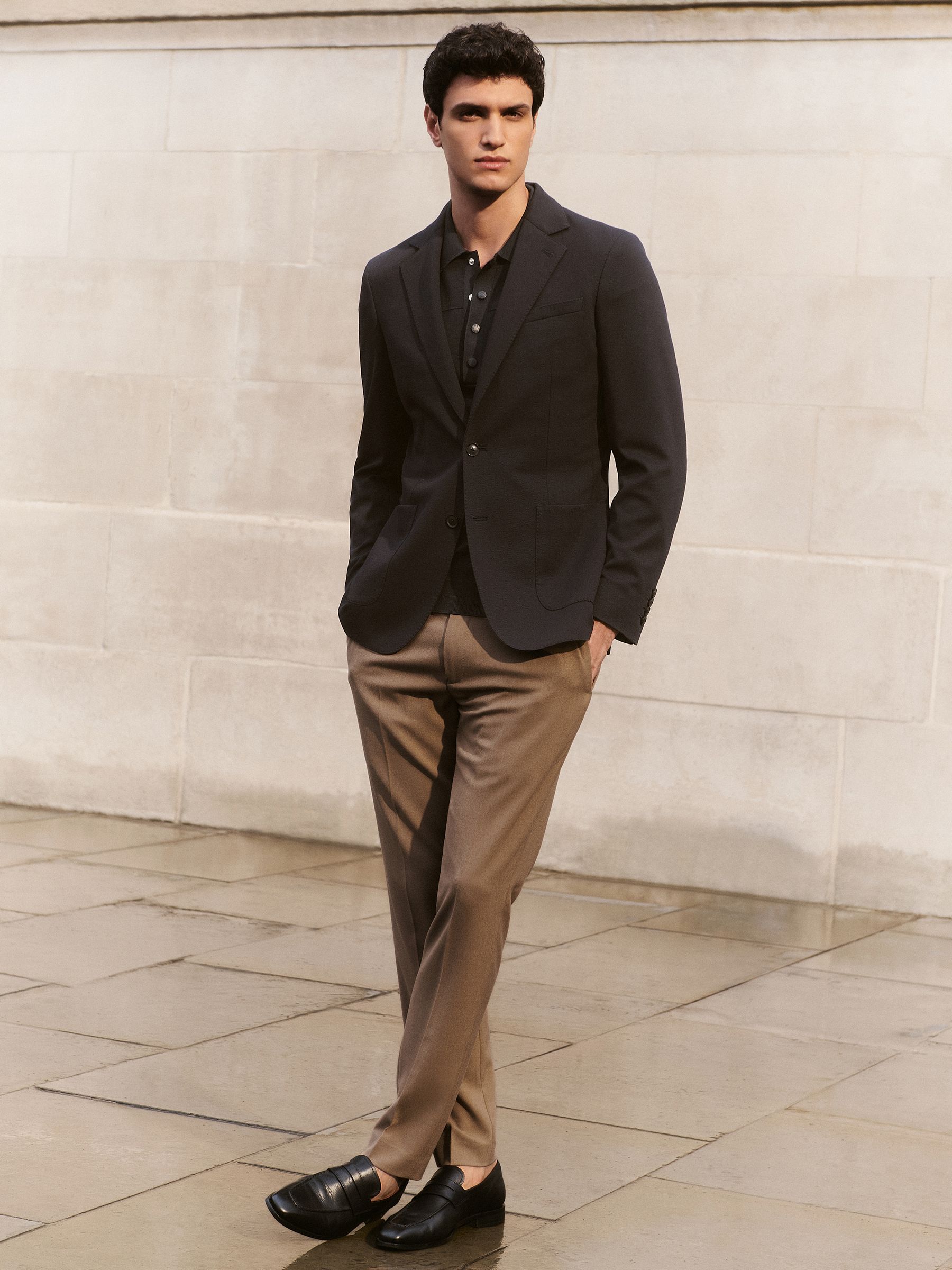 Stretch Slim Fit Drawstring Trousers in Camel