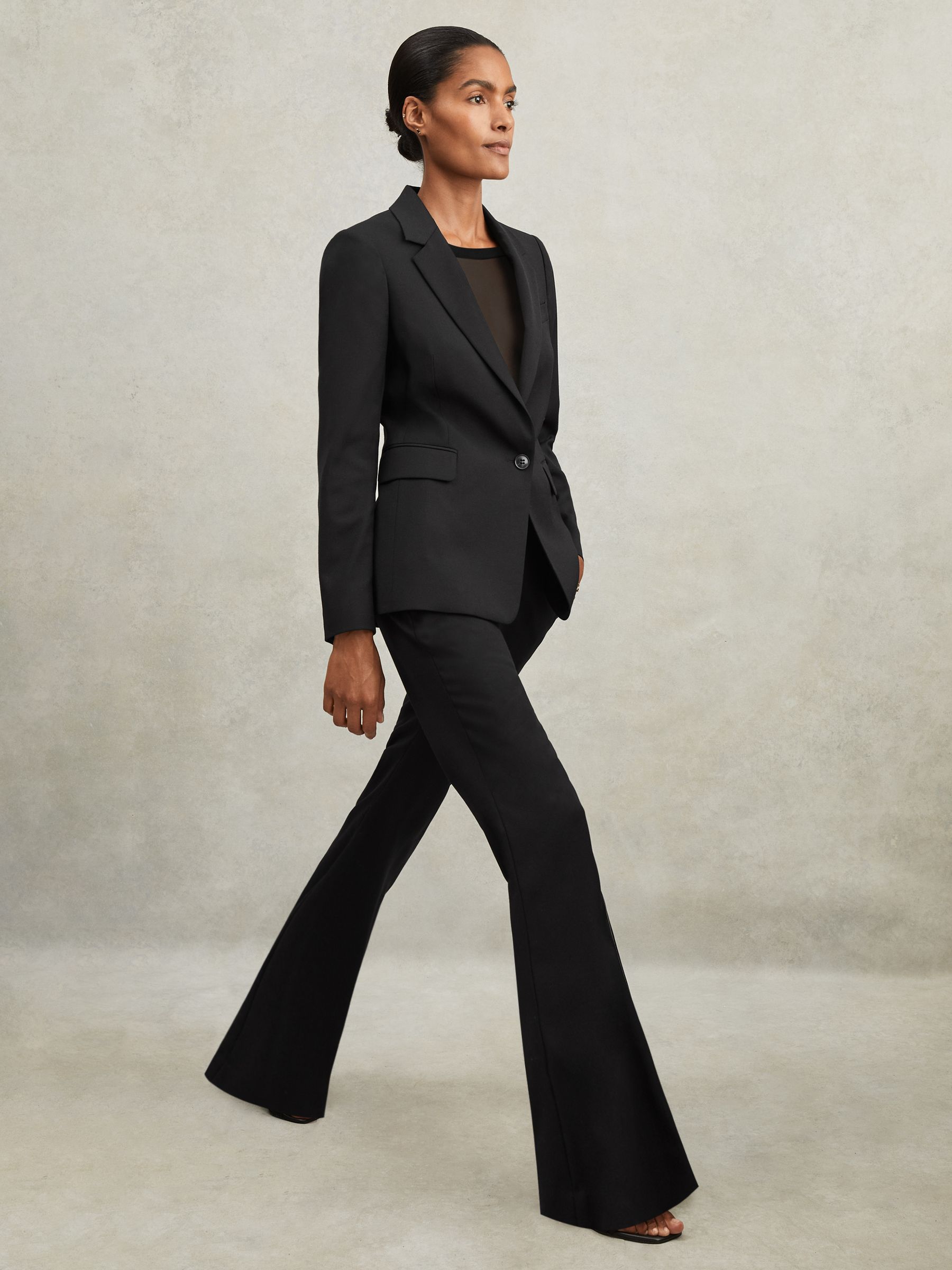 Petite Wool-Blend Tailored Flared Suit Trousers in Black