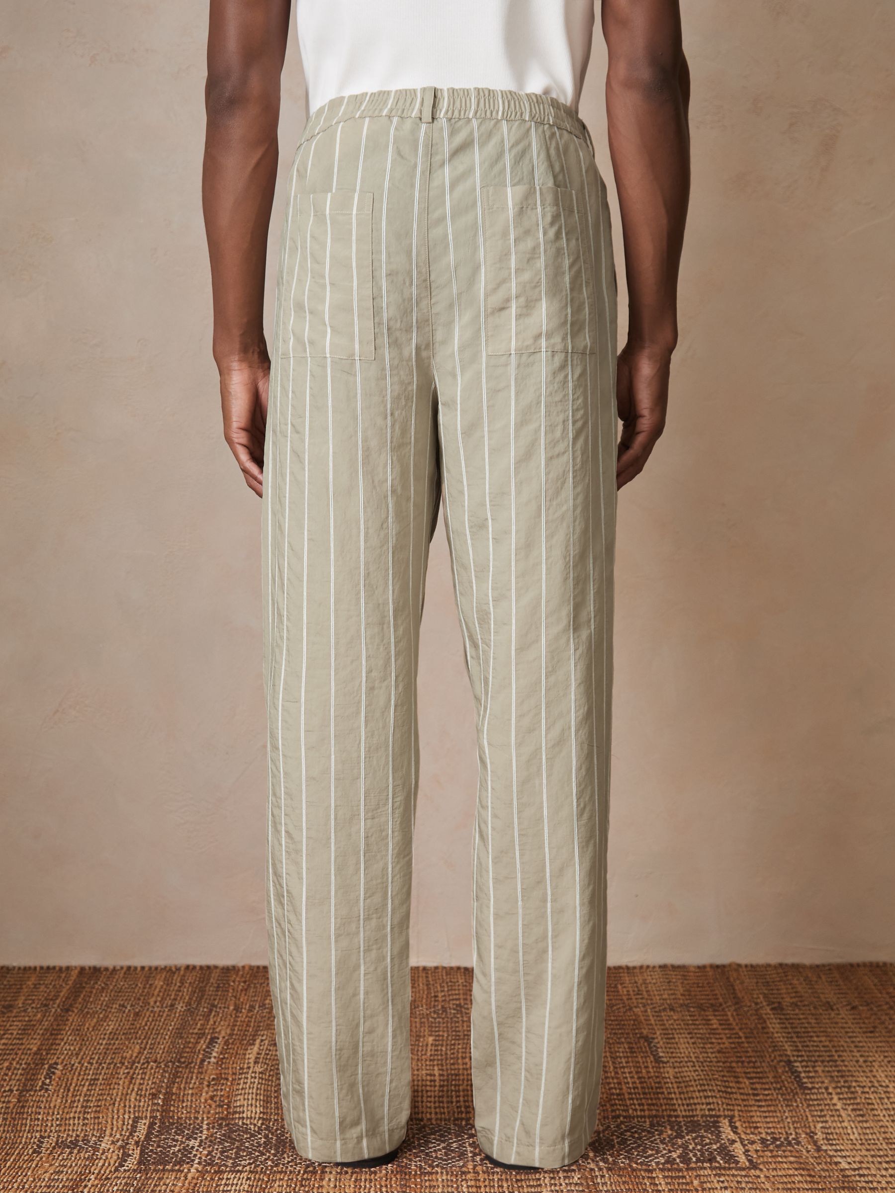 Reiss | Ché Pinstripe Wide-Leg Trousers in Stone