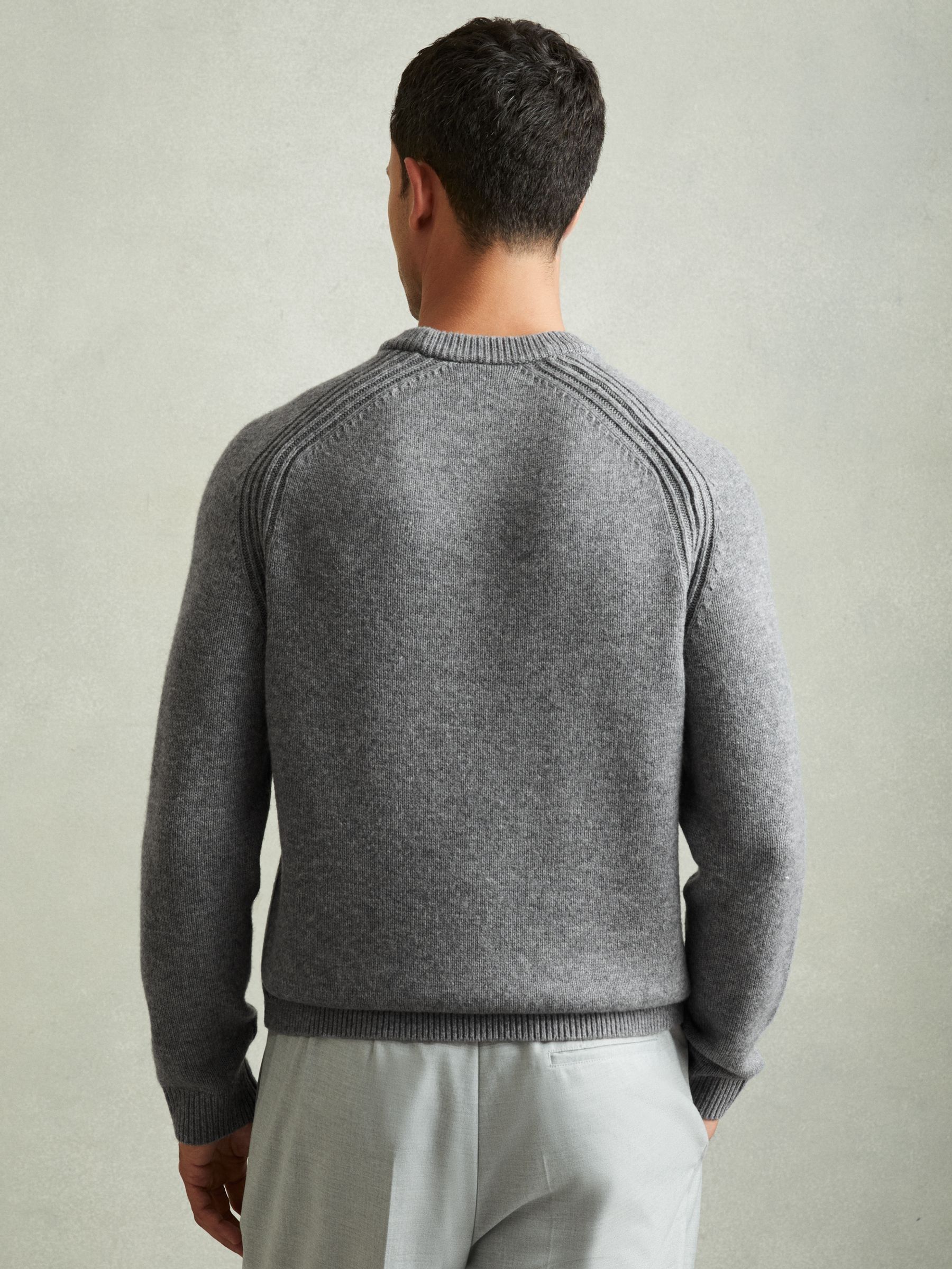 Wool-Blend Raglan-Sleeve Jumper in Mid Grey Melange
