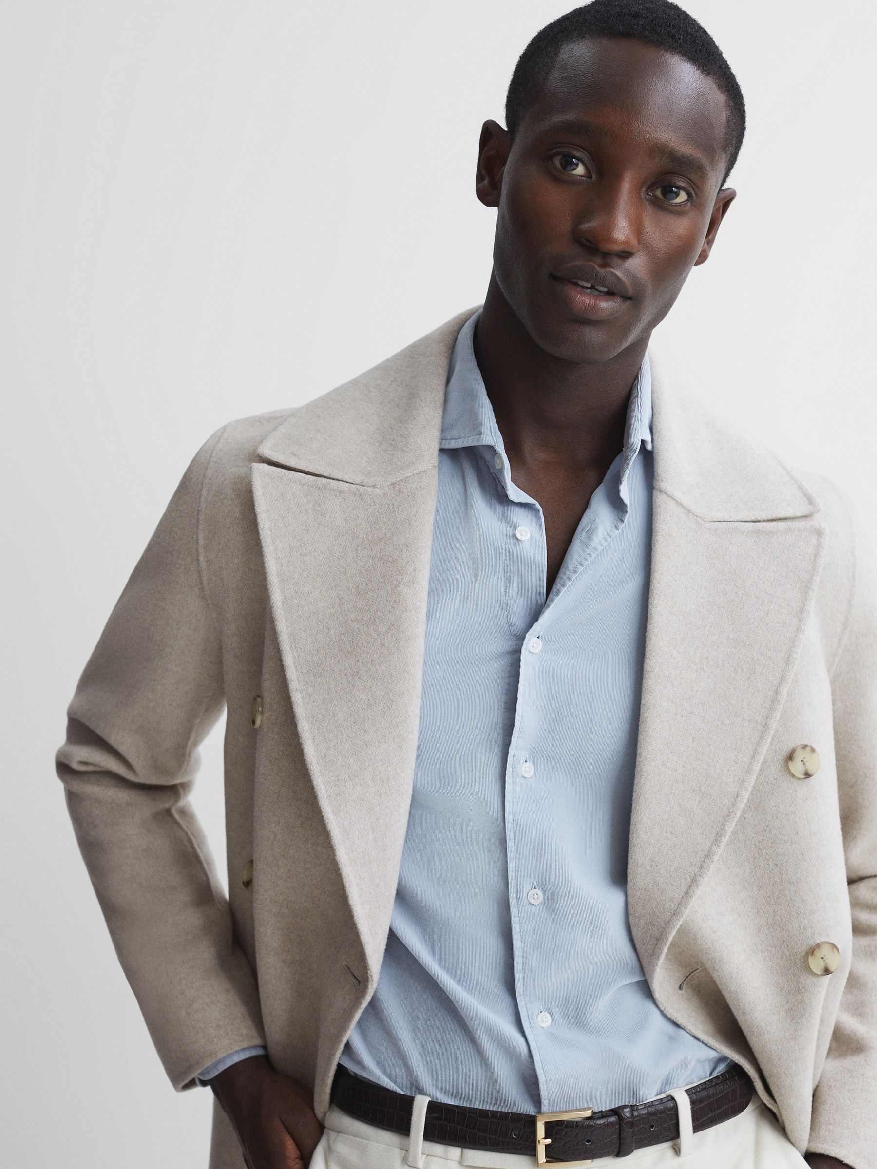 Wool Blend Double Breasted Coat in Oatmeal