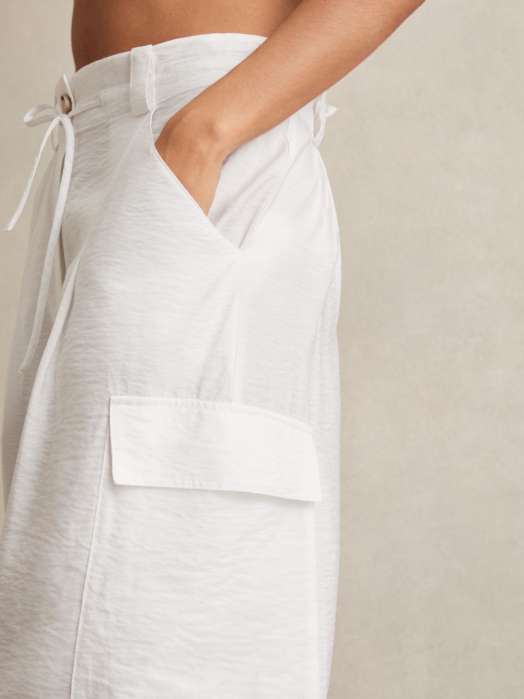 Drawstring Tie-Cuff Cargo Trousers in White