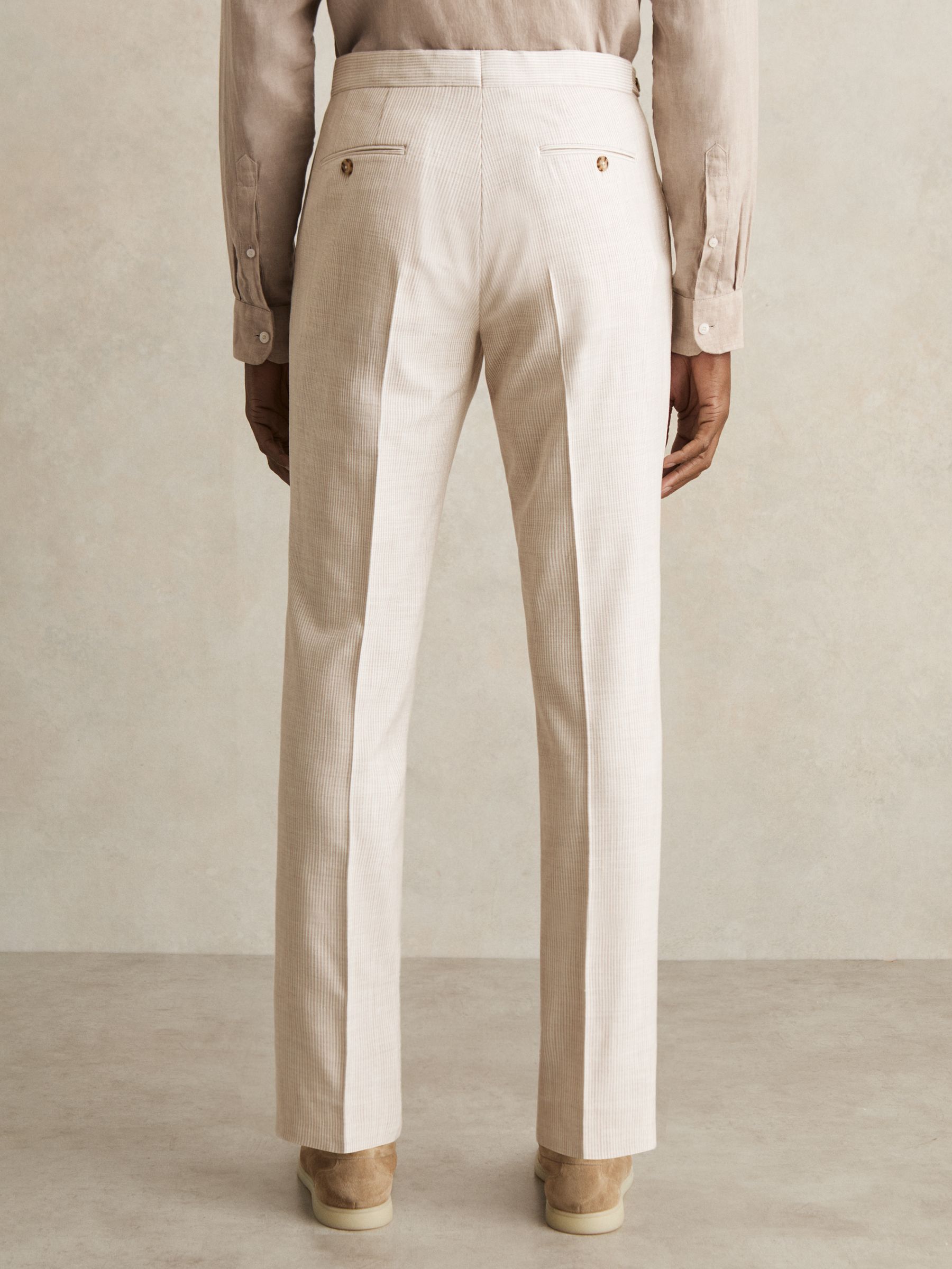 Slim-Fit Pinstripe Suit Trousers in Oatmeal/White