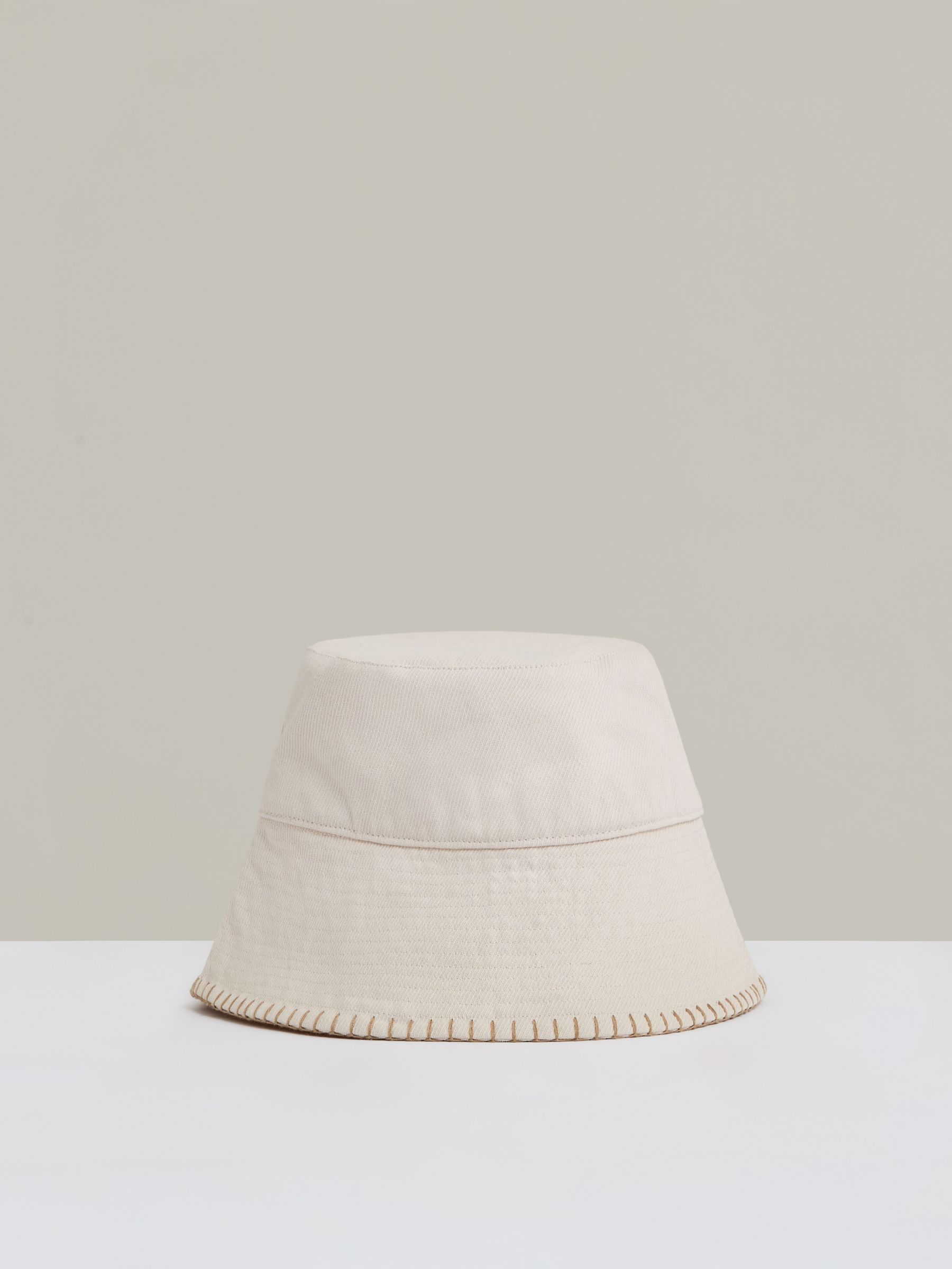Cotton Blanket-Stitch Bucket Hat in Off White