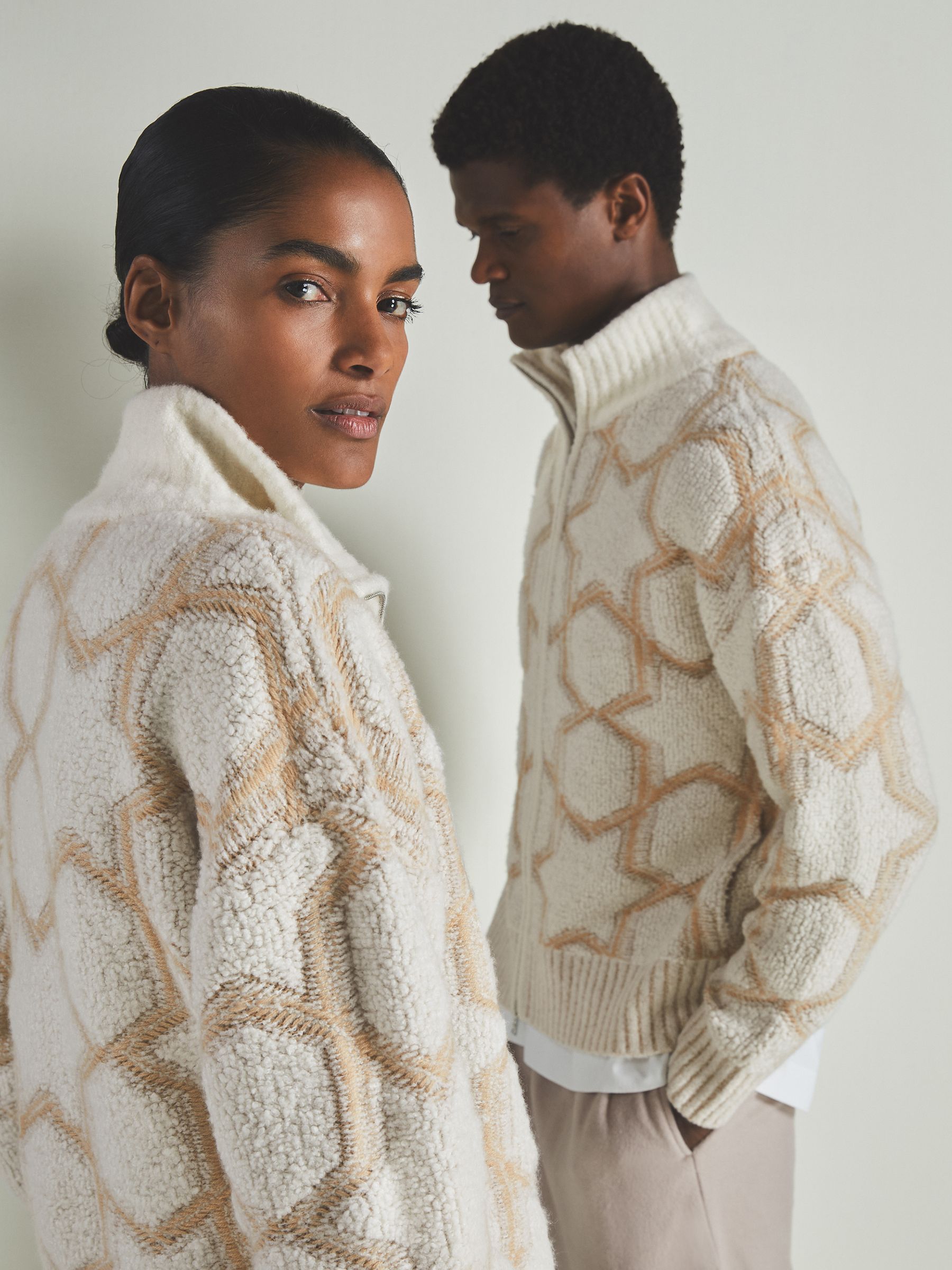 Reiss | Les 100 Ciels Cashmere-Blend Bouclé Jacket in Neutral/Cream