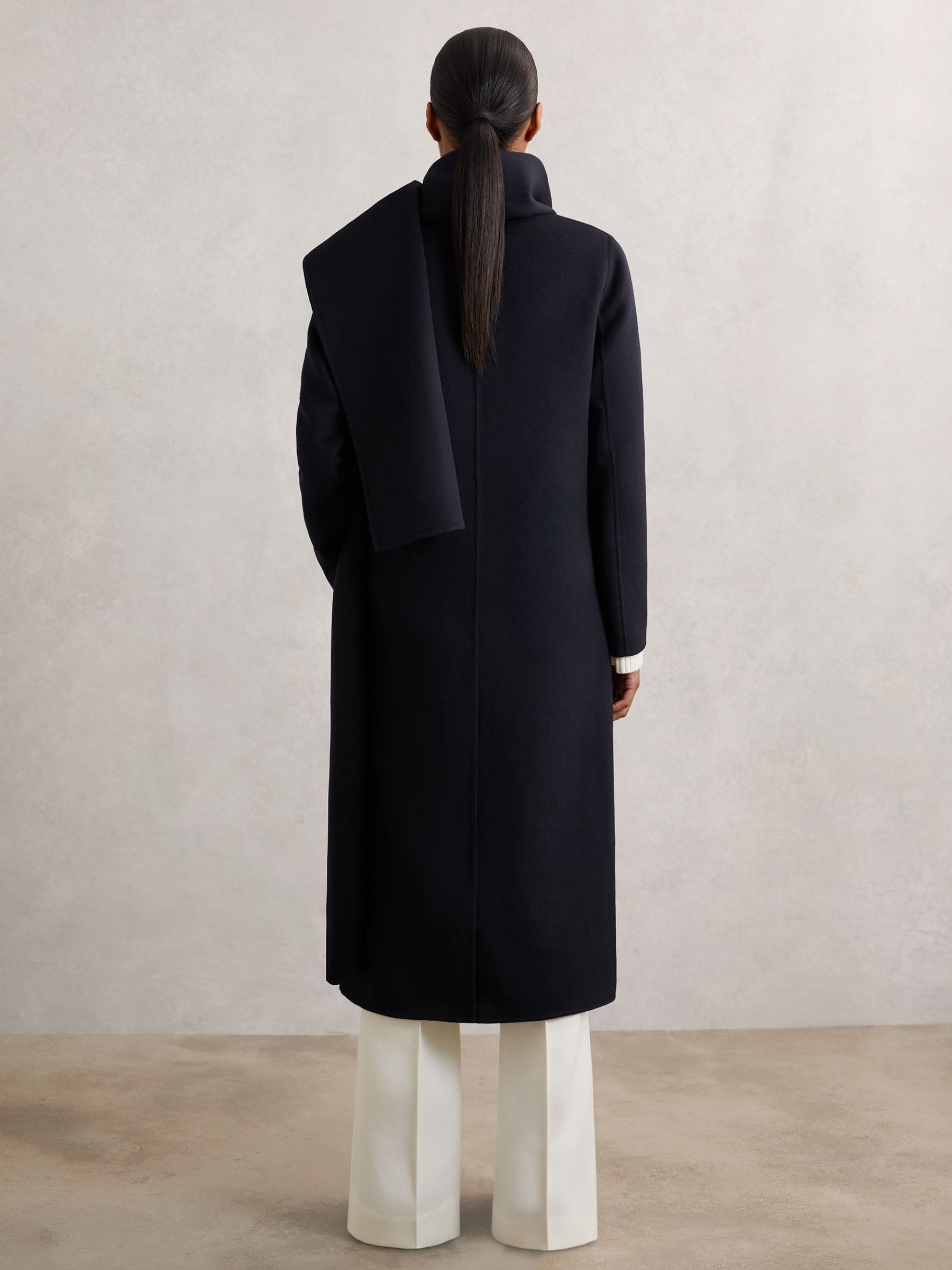 Wool-Blend Scarf Blindseam Coat in Navy