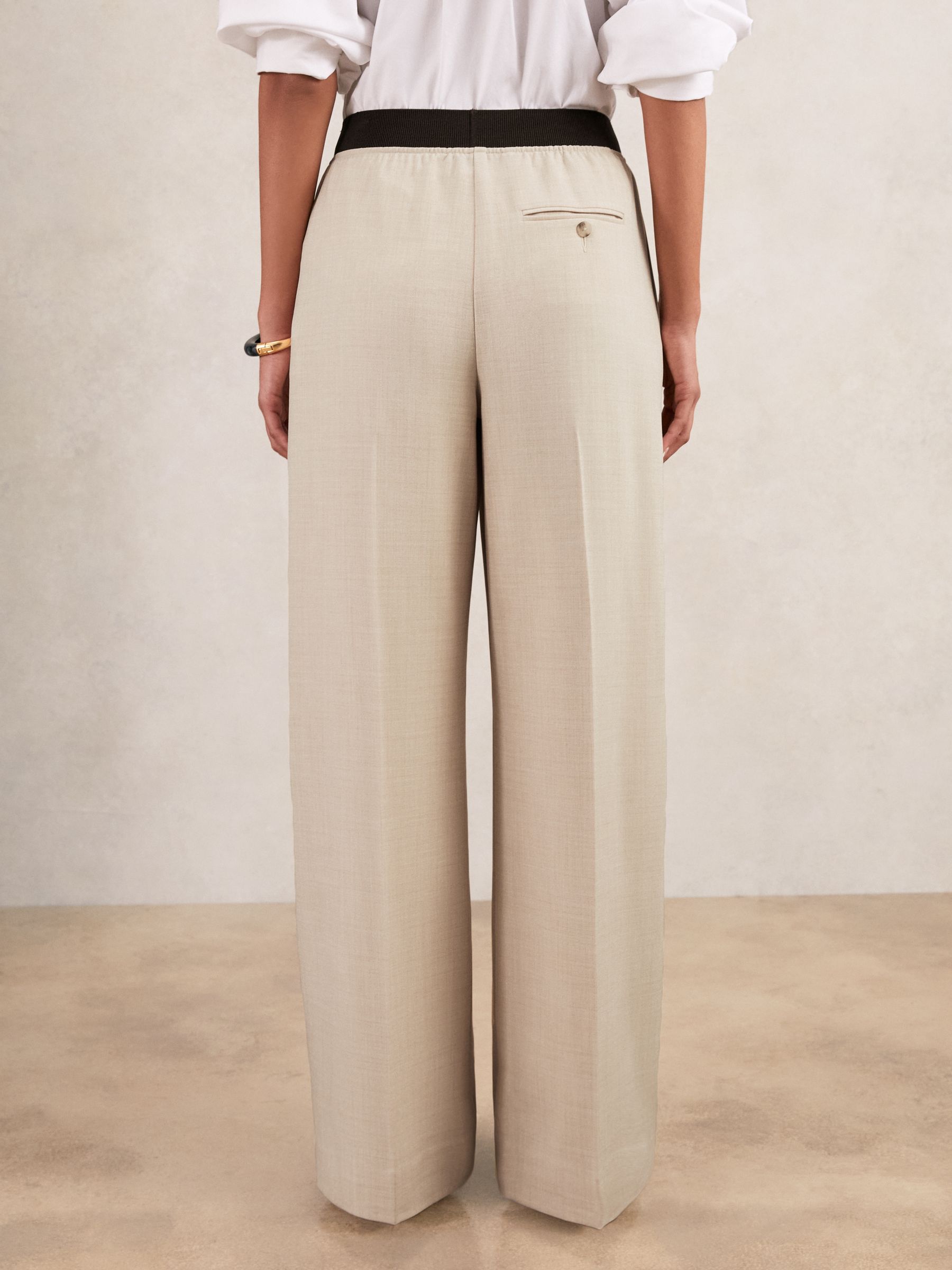 Wide-Leg Elasticated-Waist Trousers in Neutral