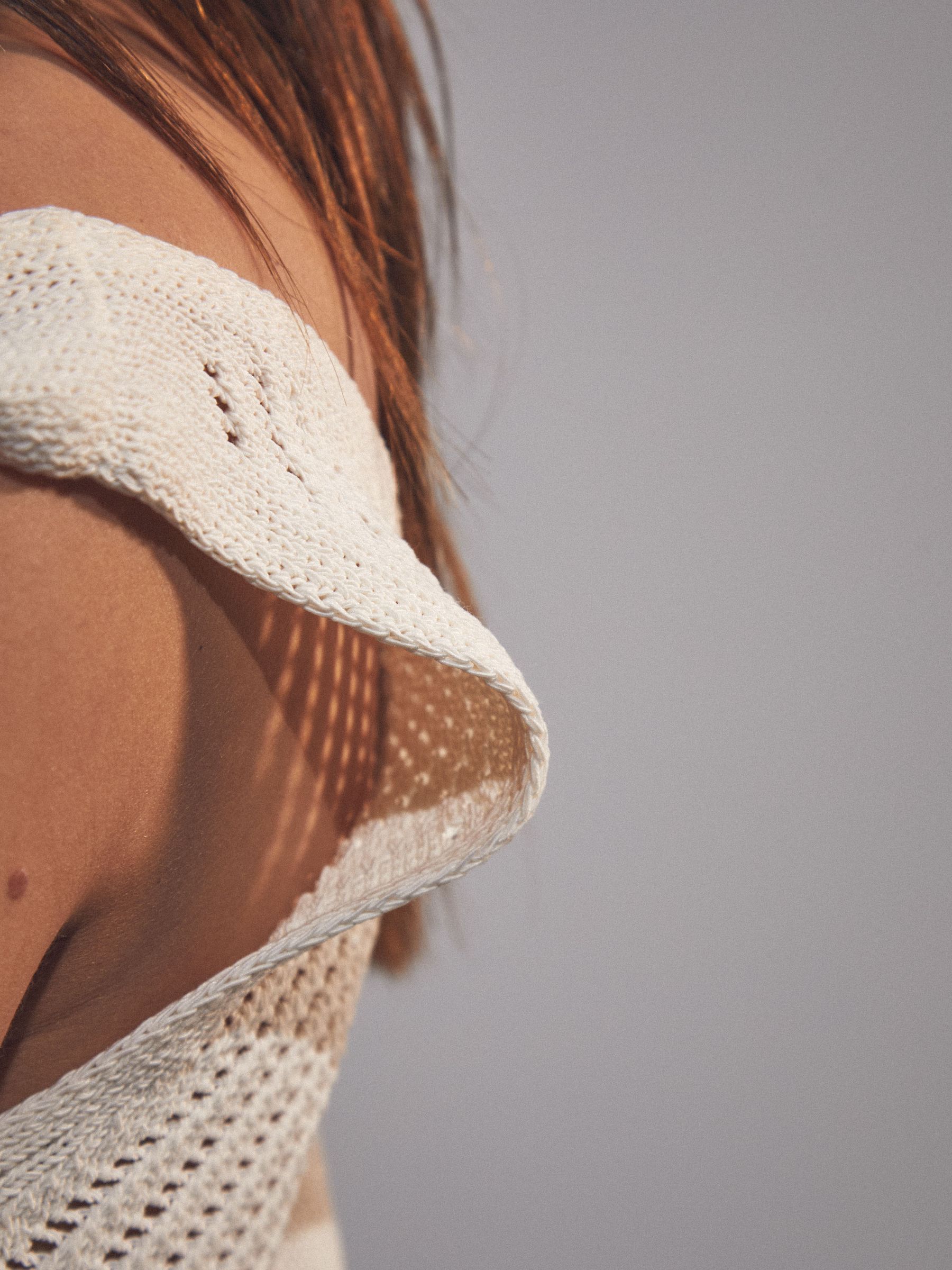 Cotton Blend Open Knit Vest in Ivory Cream