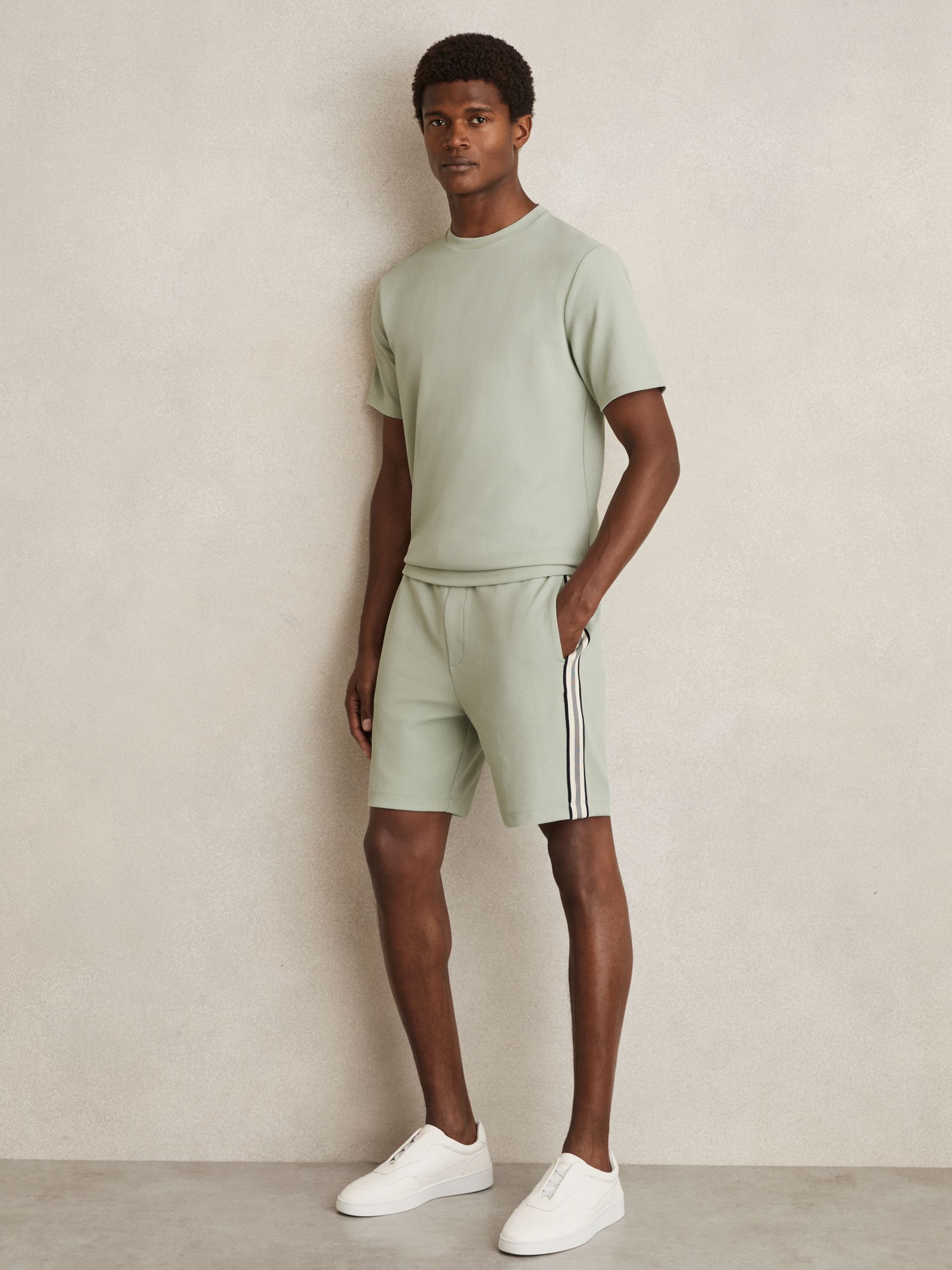 Textured Crew-Neck T-Shirt in Sage Green