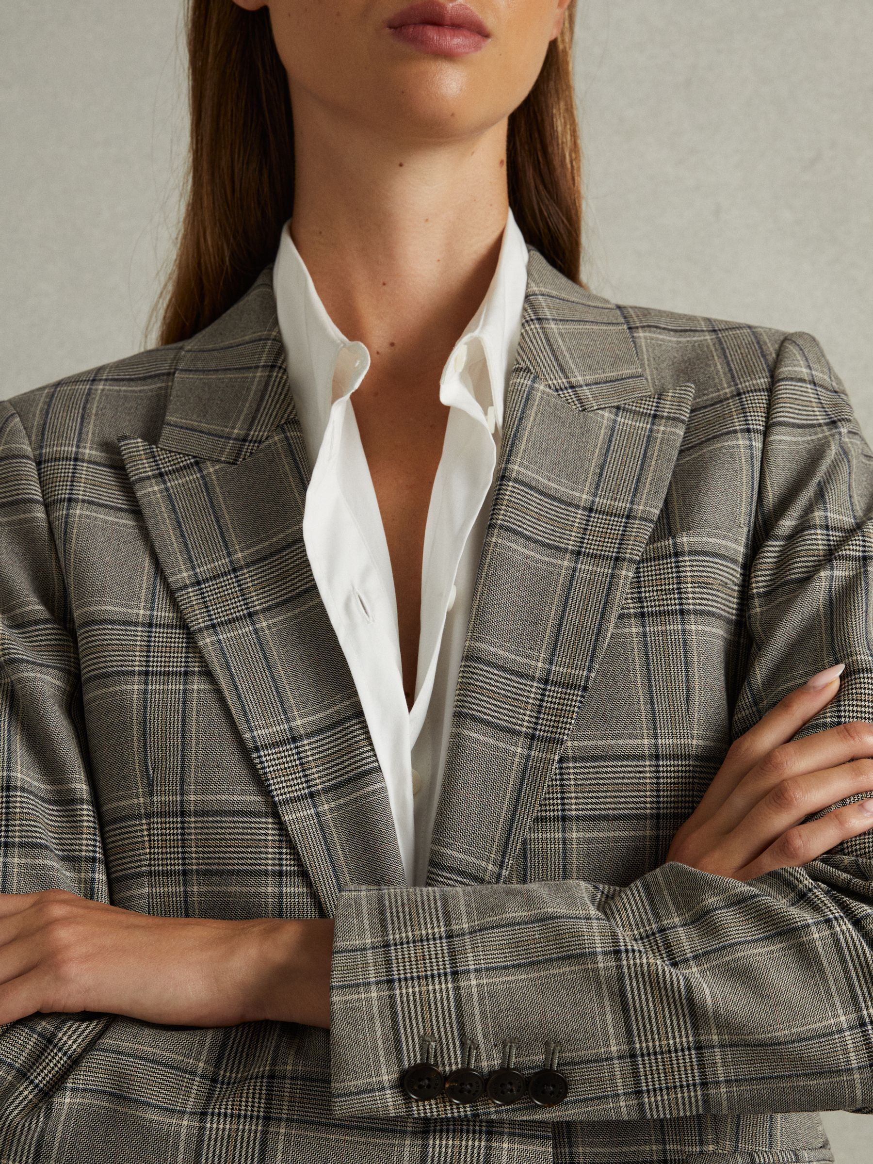 Checked Slim Fit Suit Blazer in Grey Check