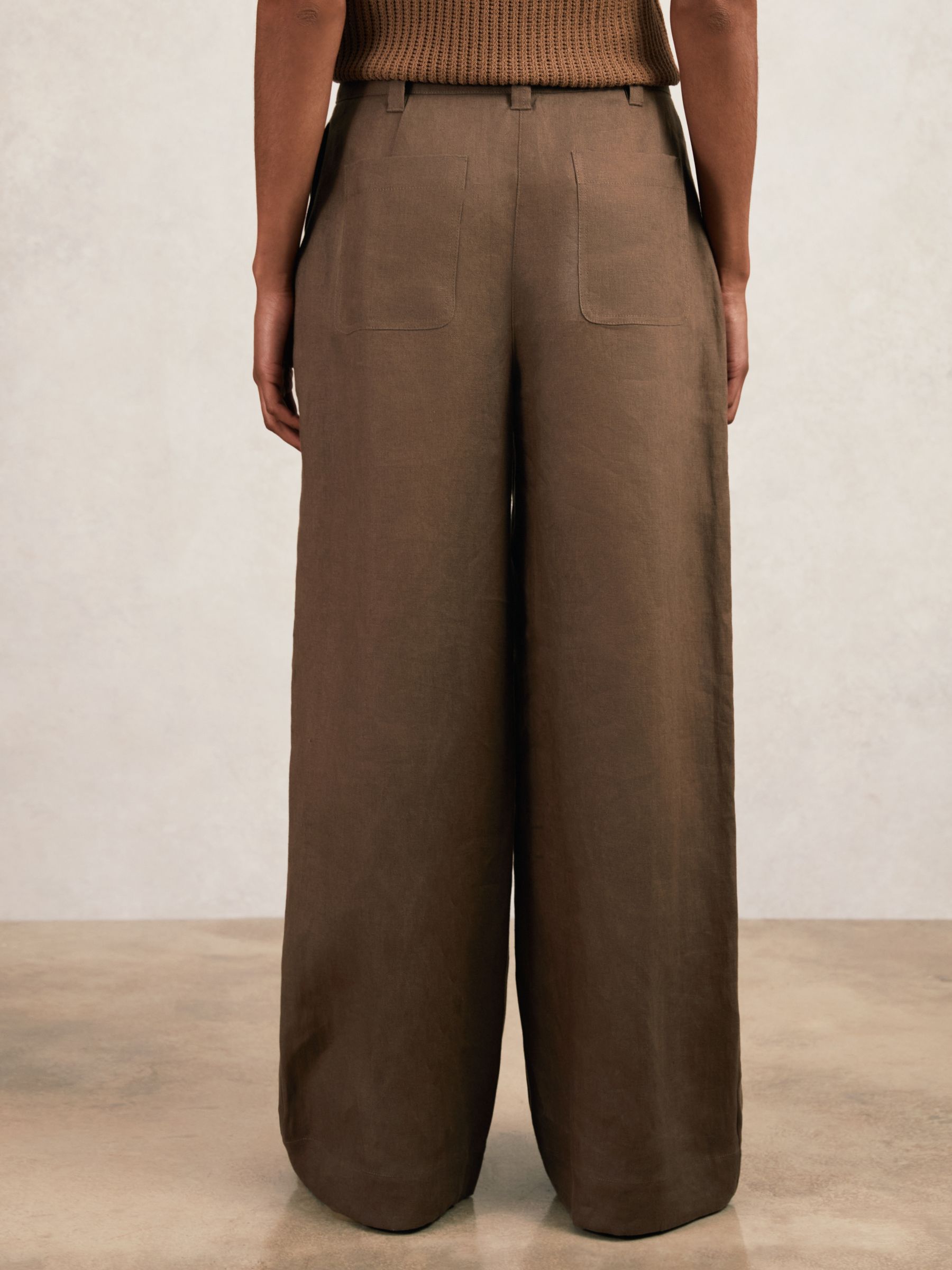 Linen Wide Leg Trousers in Chocolate Brown