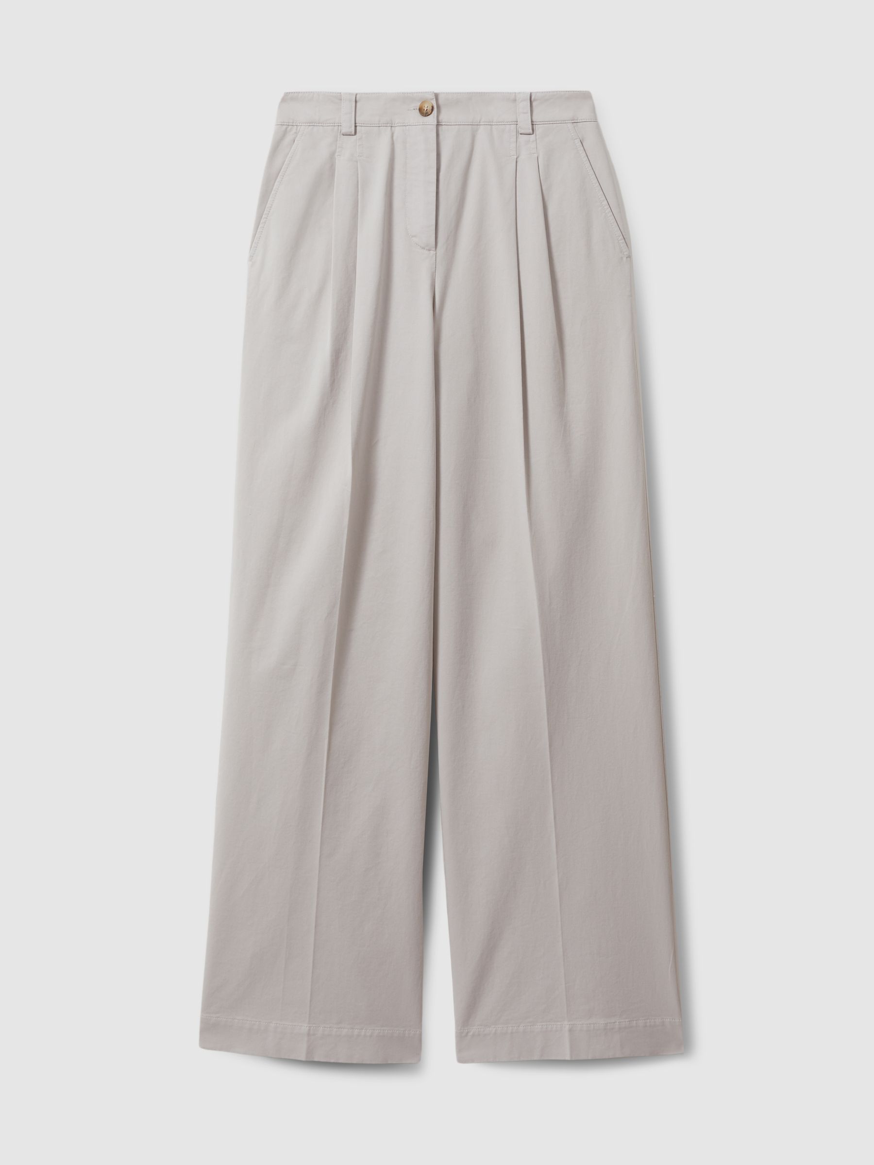 Cotton Blend Wide Leg Trousers in Grey