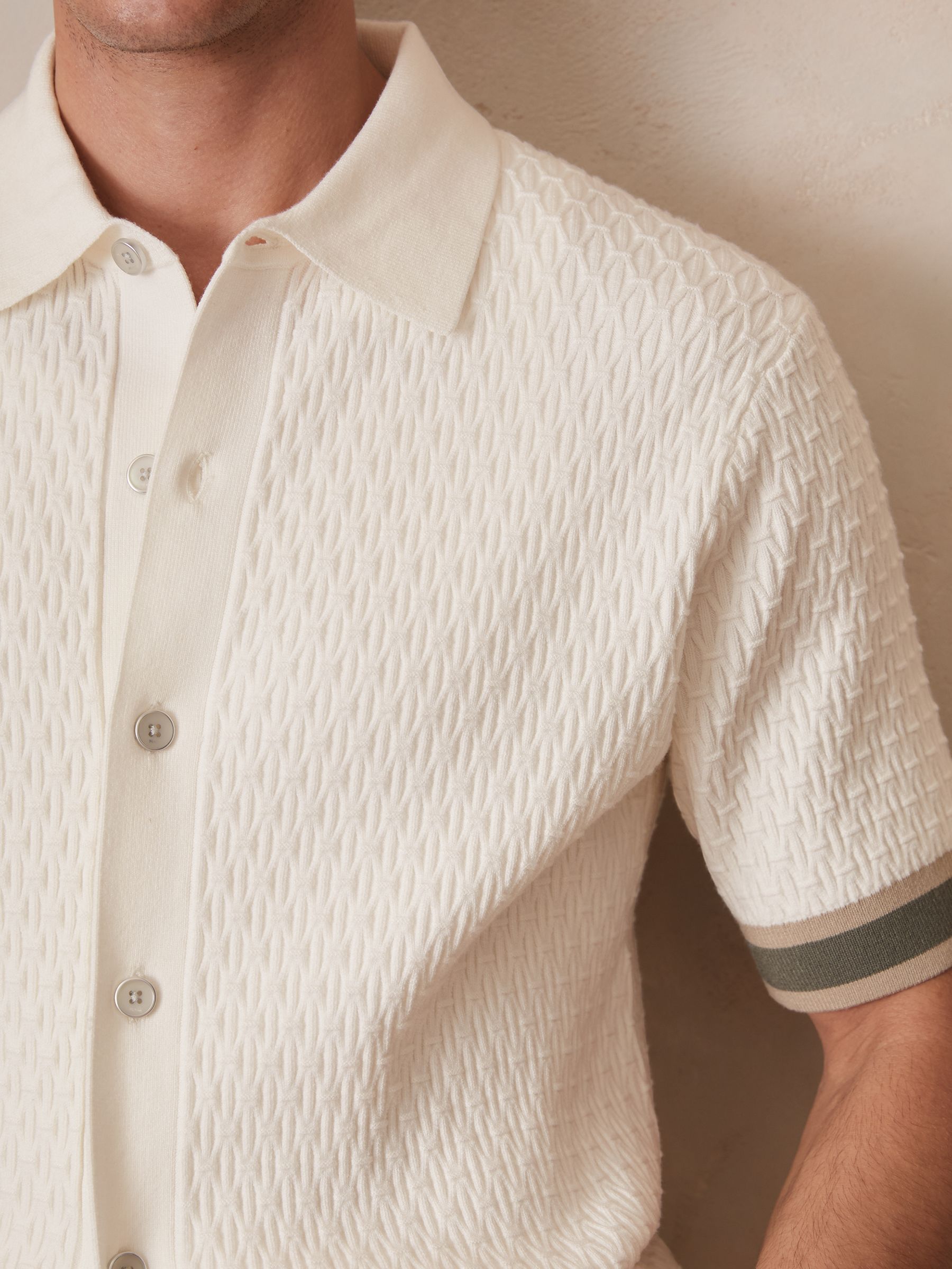 Reiss | Ché Textured Cuff-Trim Shirt in White