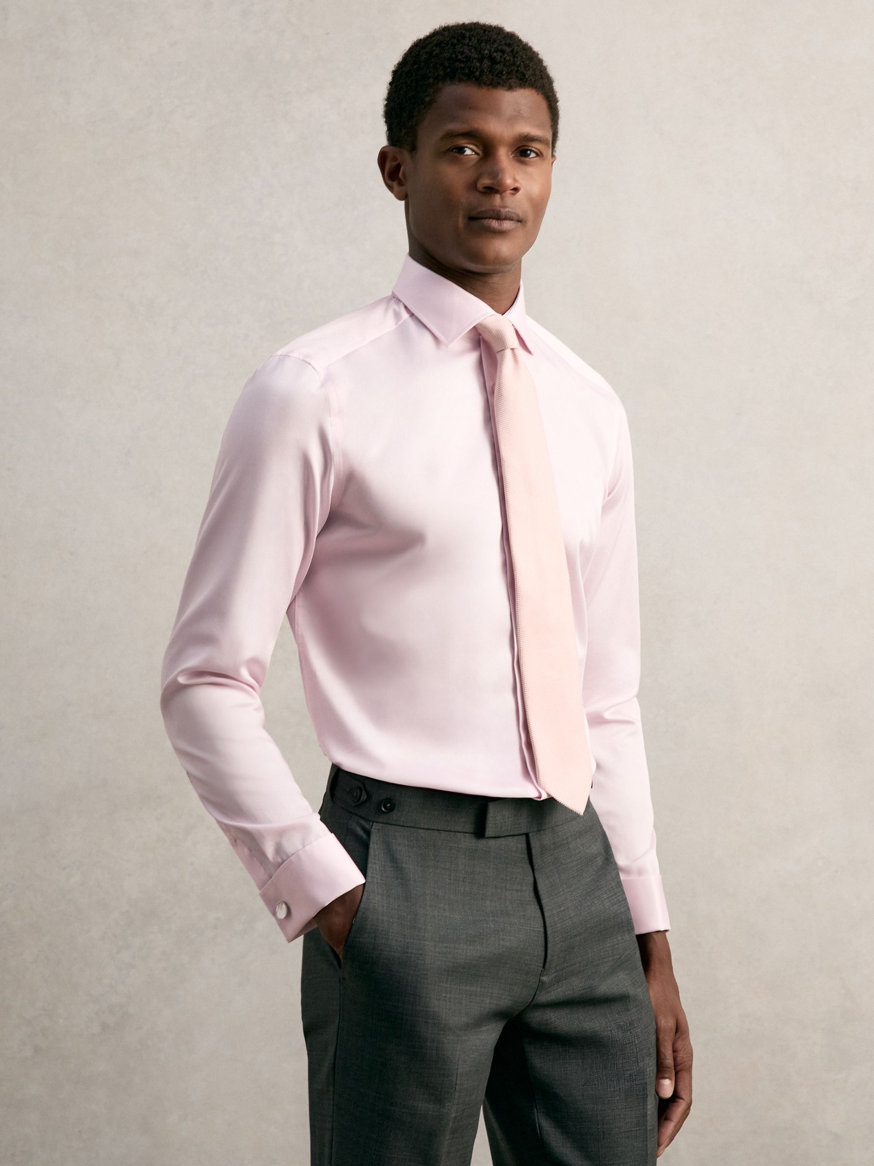 Slim Fit Cotton-Sateen Shirt in Pink
