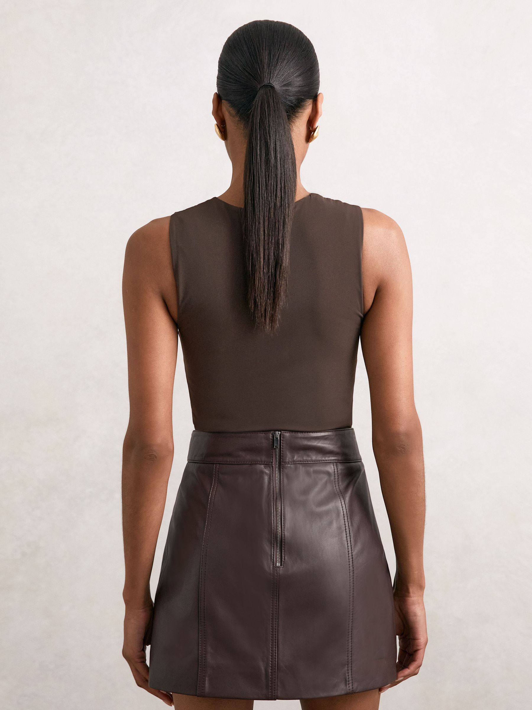V-Neck Sleeveless Bodysuit in Chocolate Brown