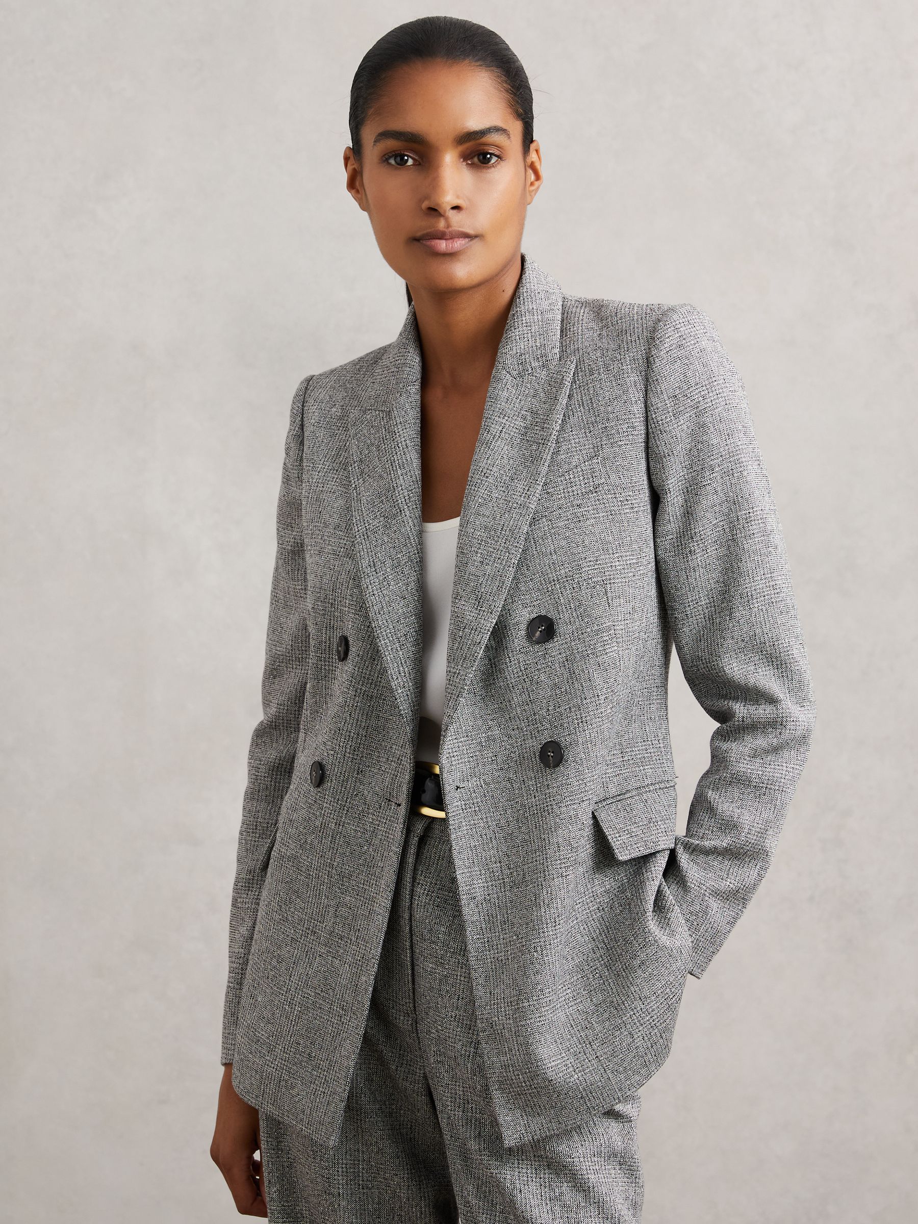 Double-Breasted Textured Suit Blazer in Grey