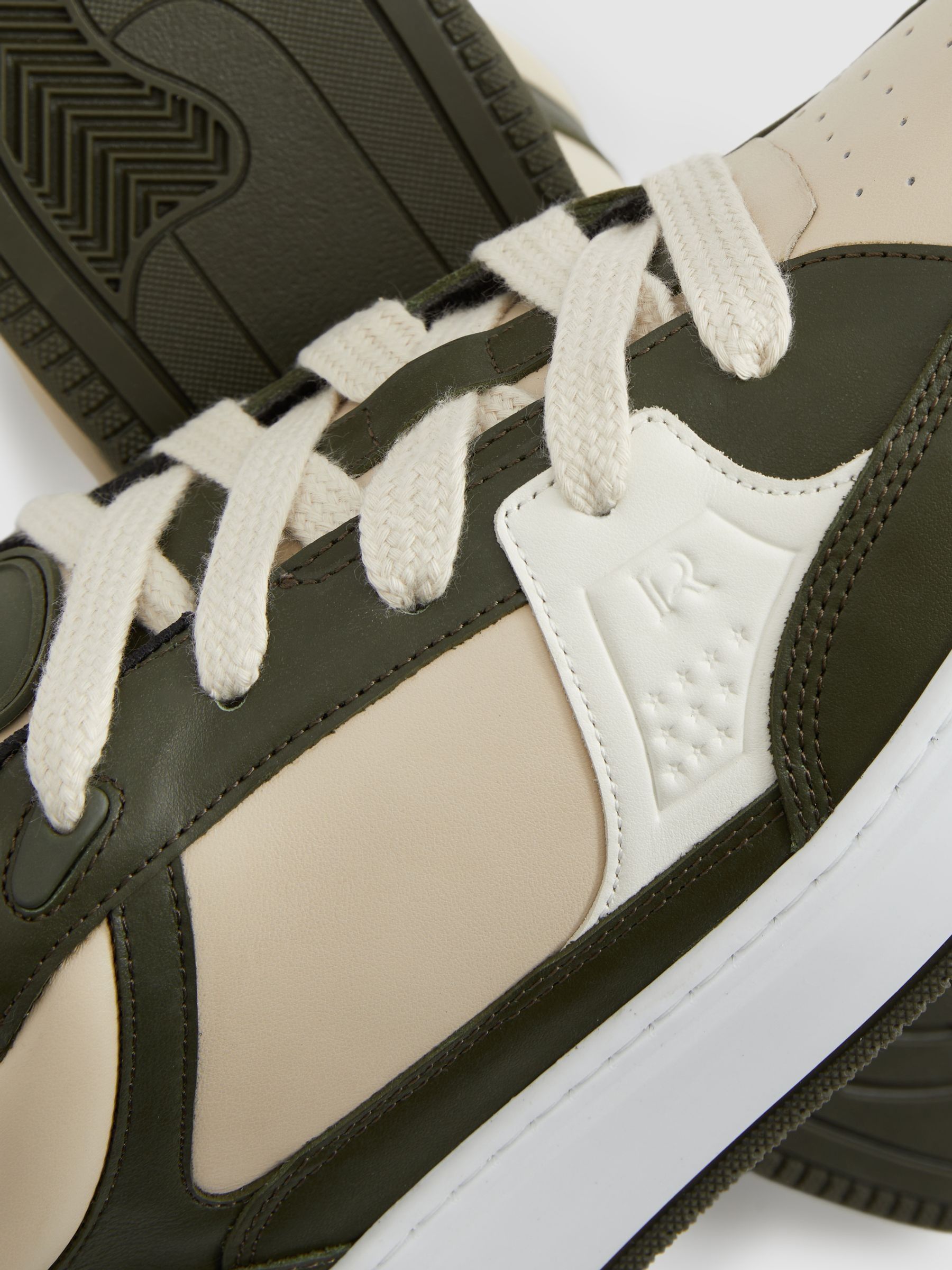 Panelled Leather Trainers in Green