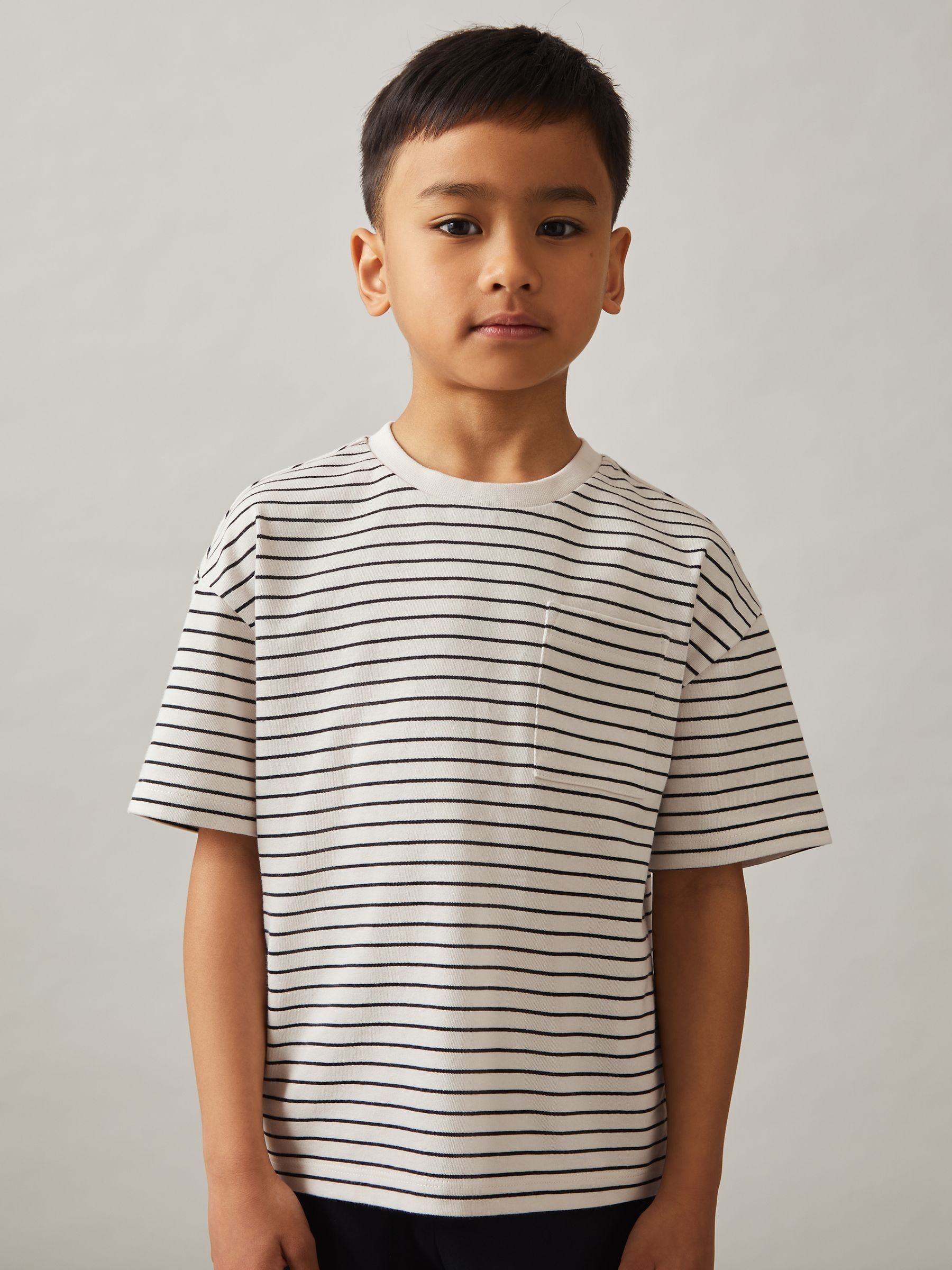9-13 yrs Cotton-Blend Stripe T-Shirt in White/Navy