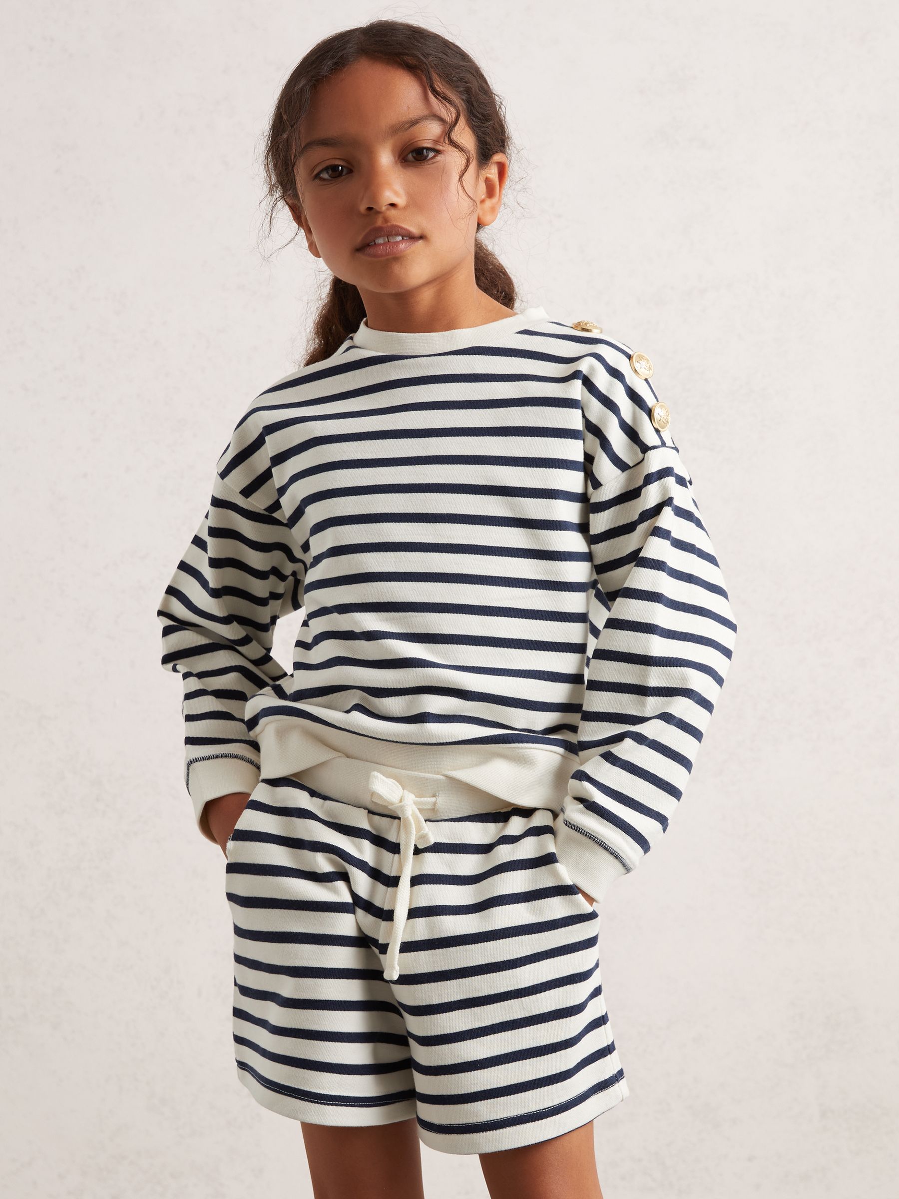 9-13 yrs Stripe Sweatshirt and Shorts Set Cotton-Blend in Navy/Ivory