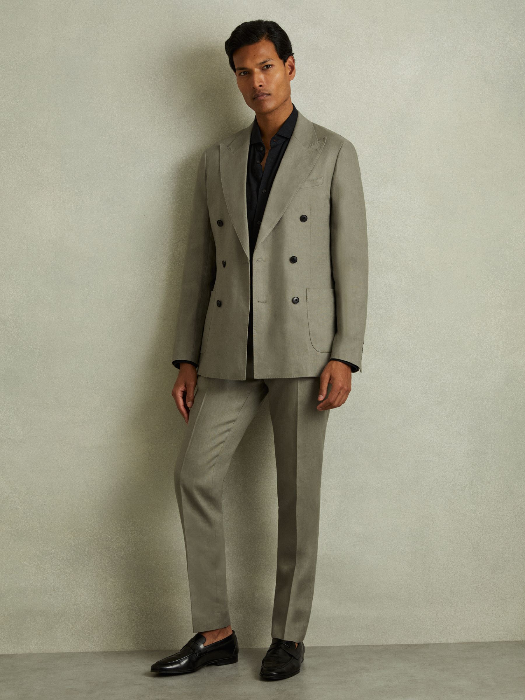 Linen Side Adjuster Trousers in Light Sage Green