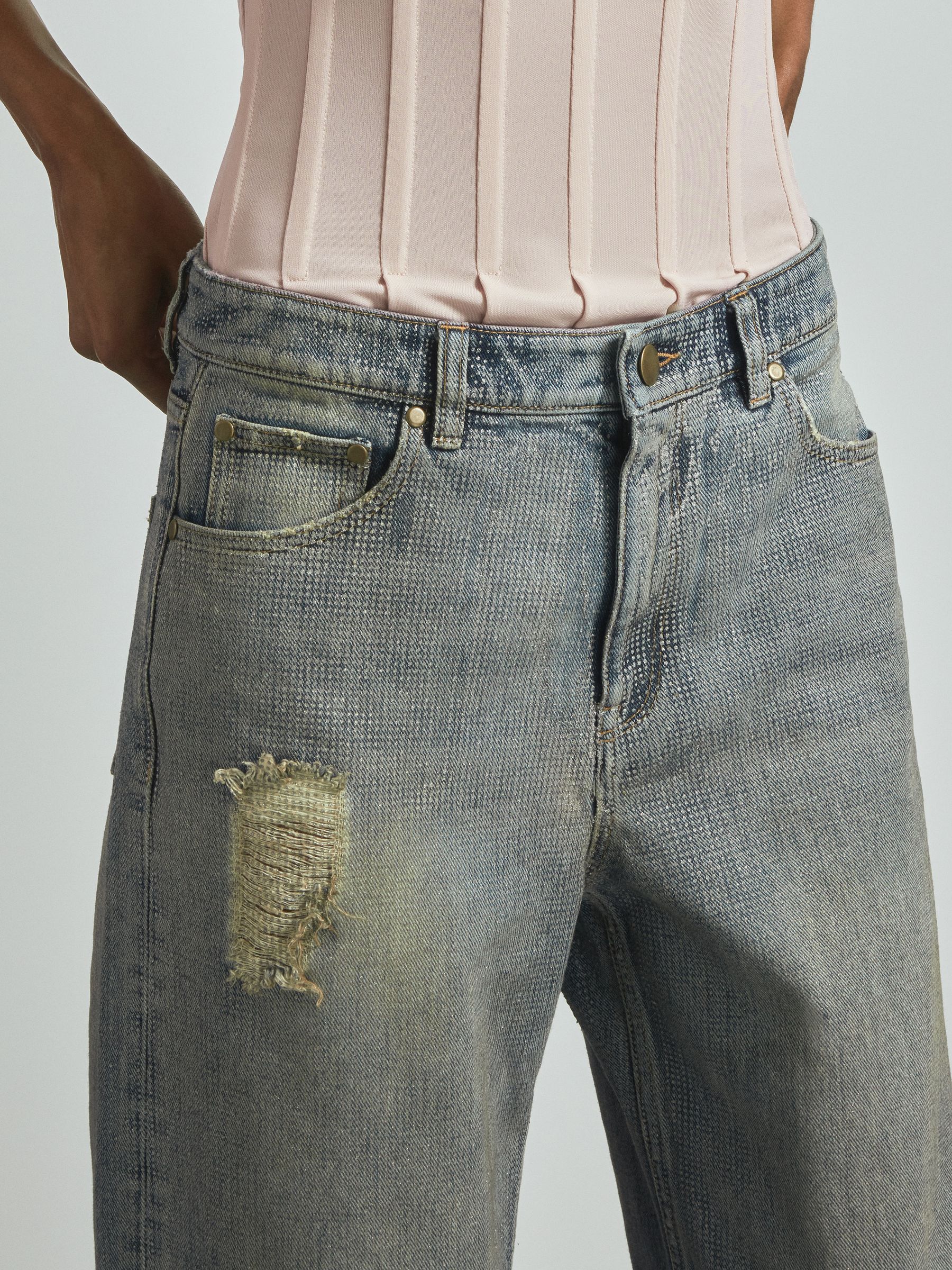 Atelier Embellished Wide Leg Jeans in Blue