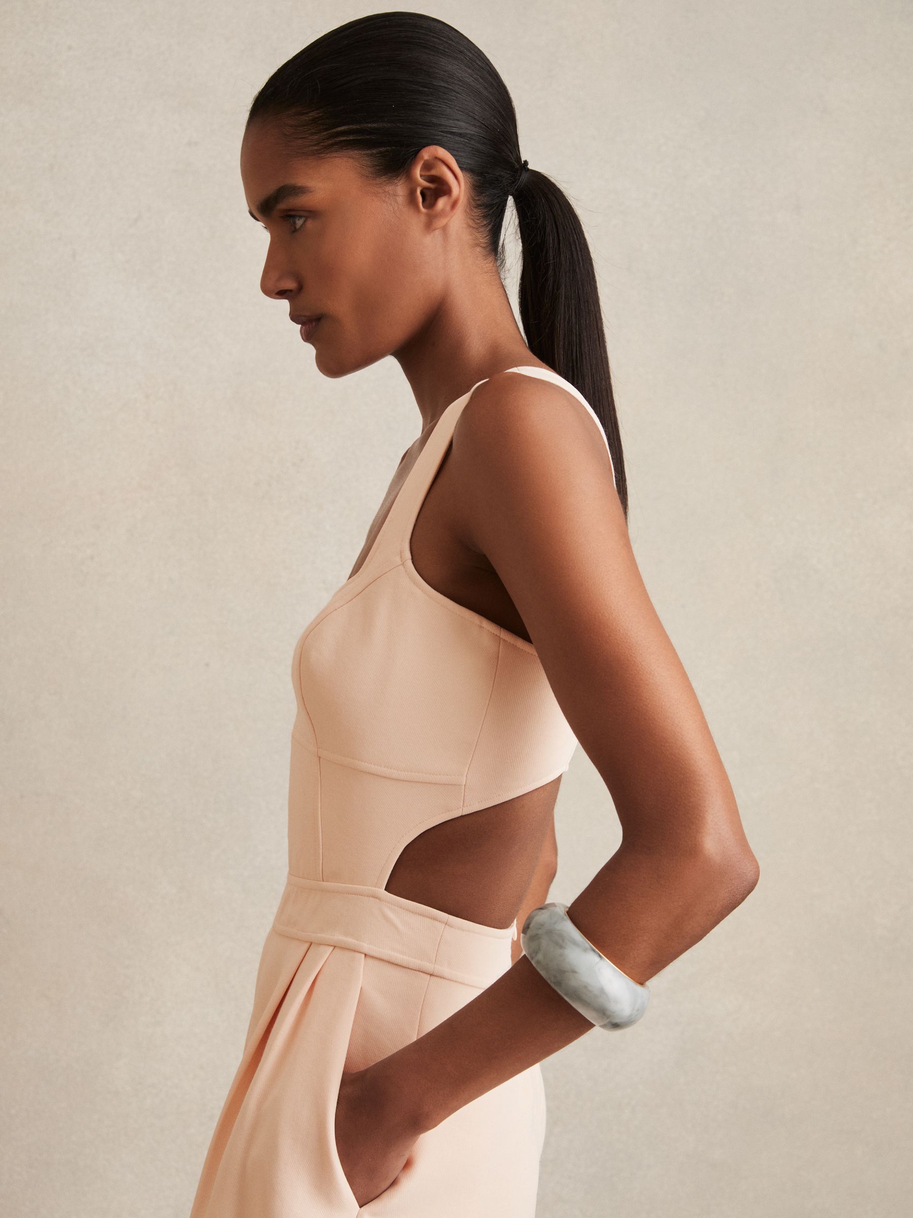 Wide-Leg Cut-Out Jumpsuit in Pale Pink