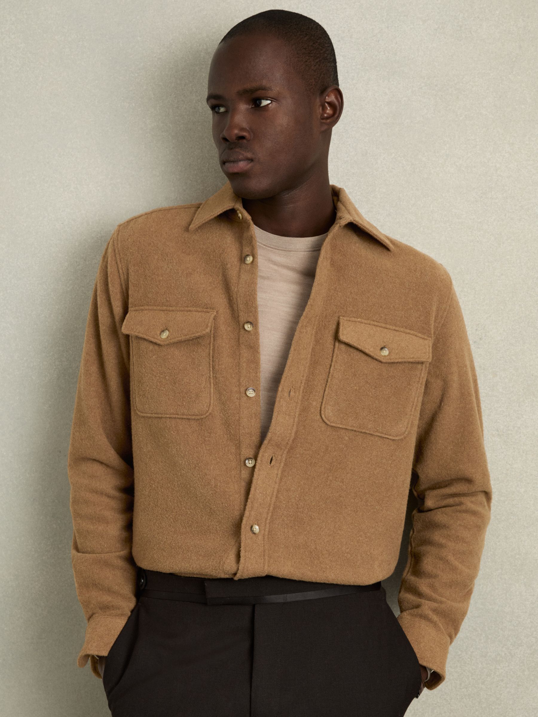Twin-Pocket Overshirt With Wool in Camel