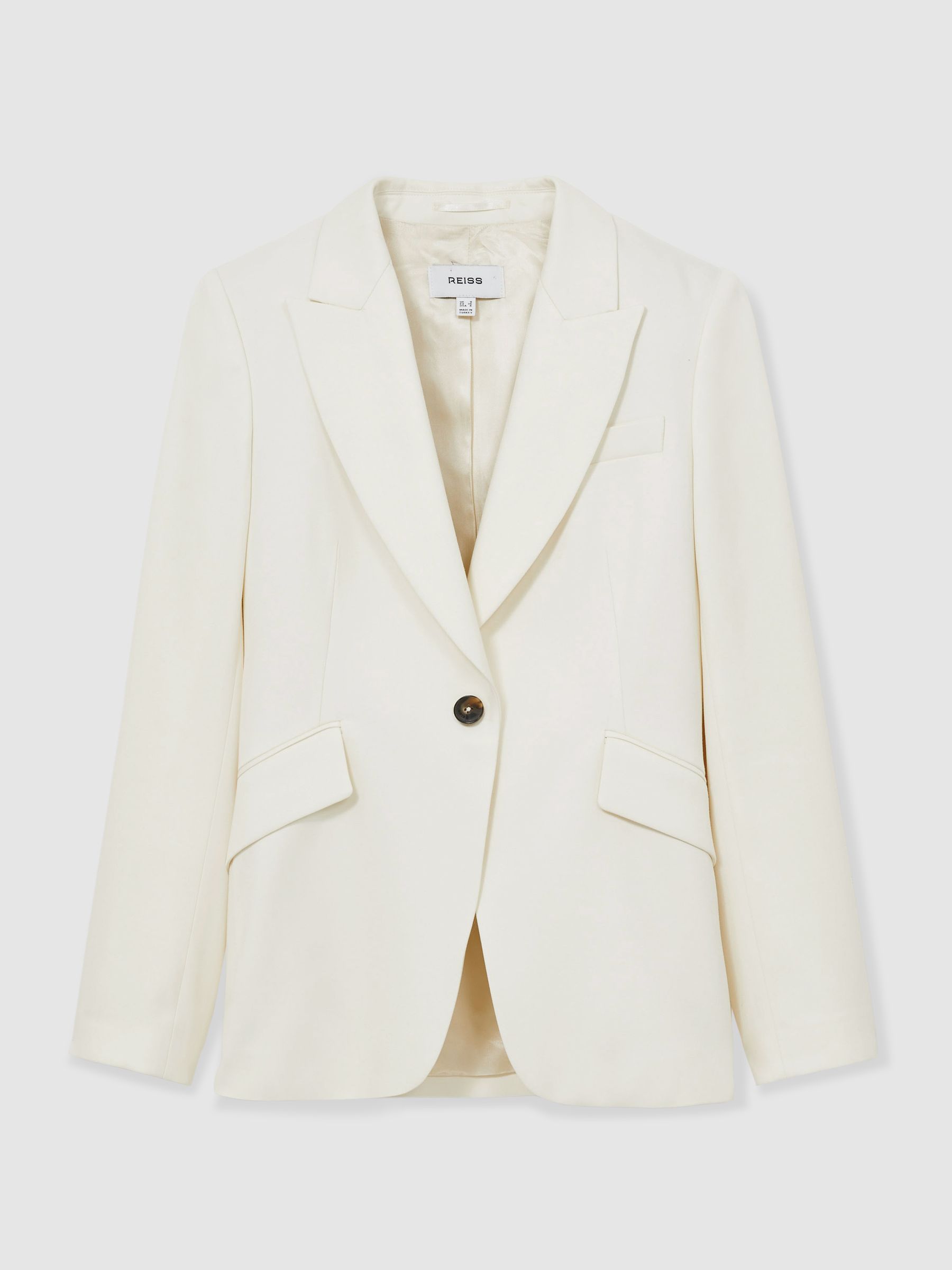 Petite Single-Breasted Peak-Lapel Tailored Blazer in Cream