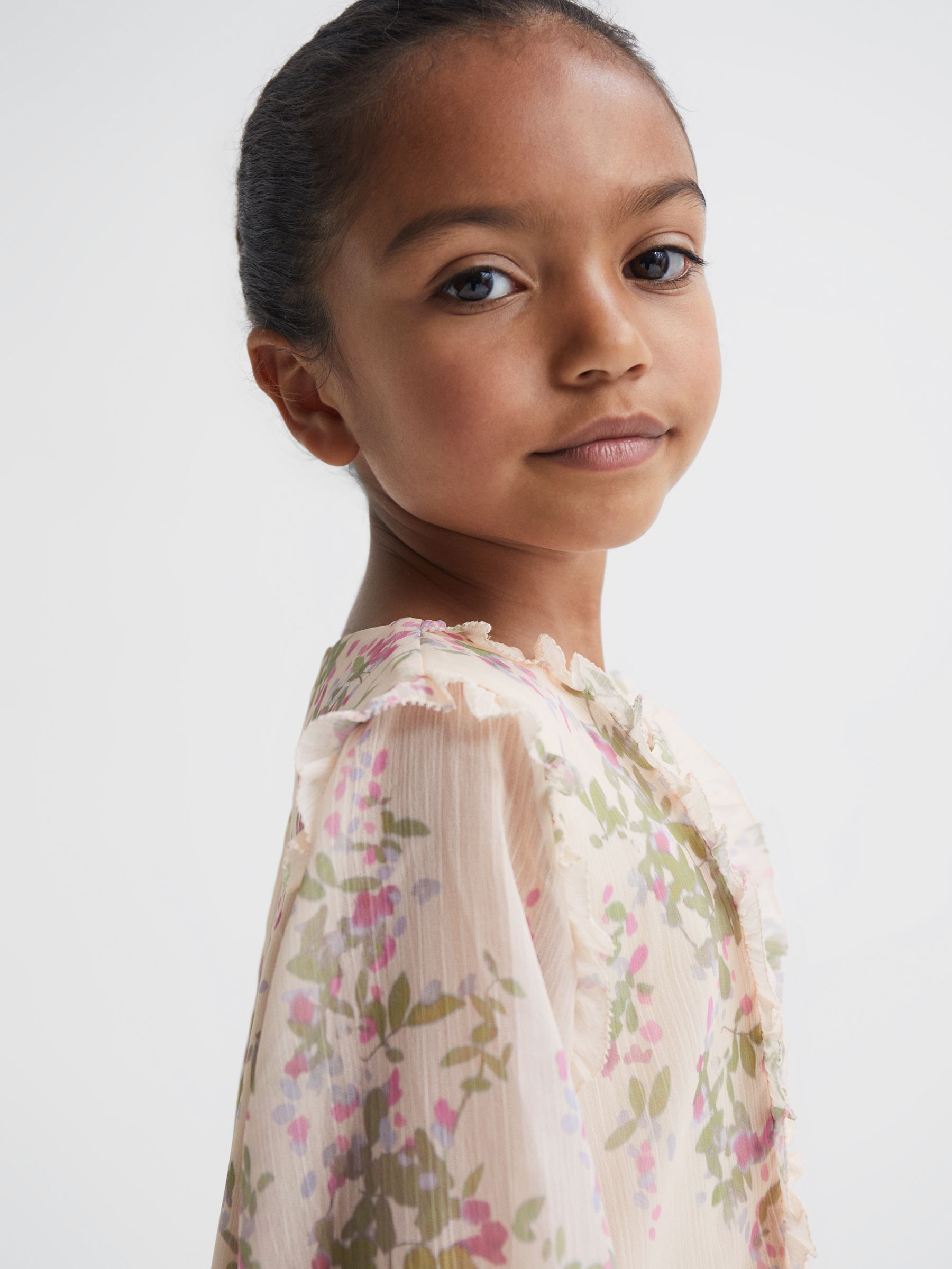 9-12 yrs Chiffon Print Dress in Pink Print