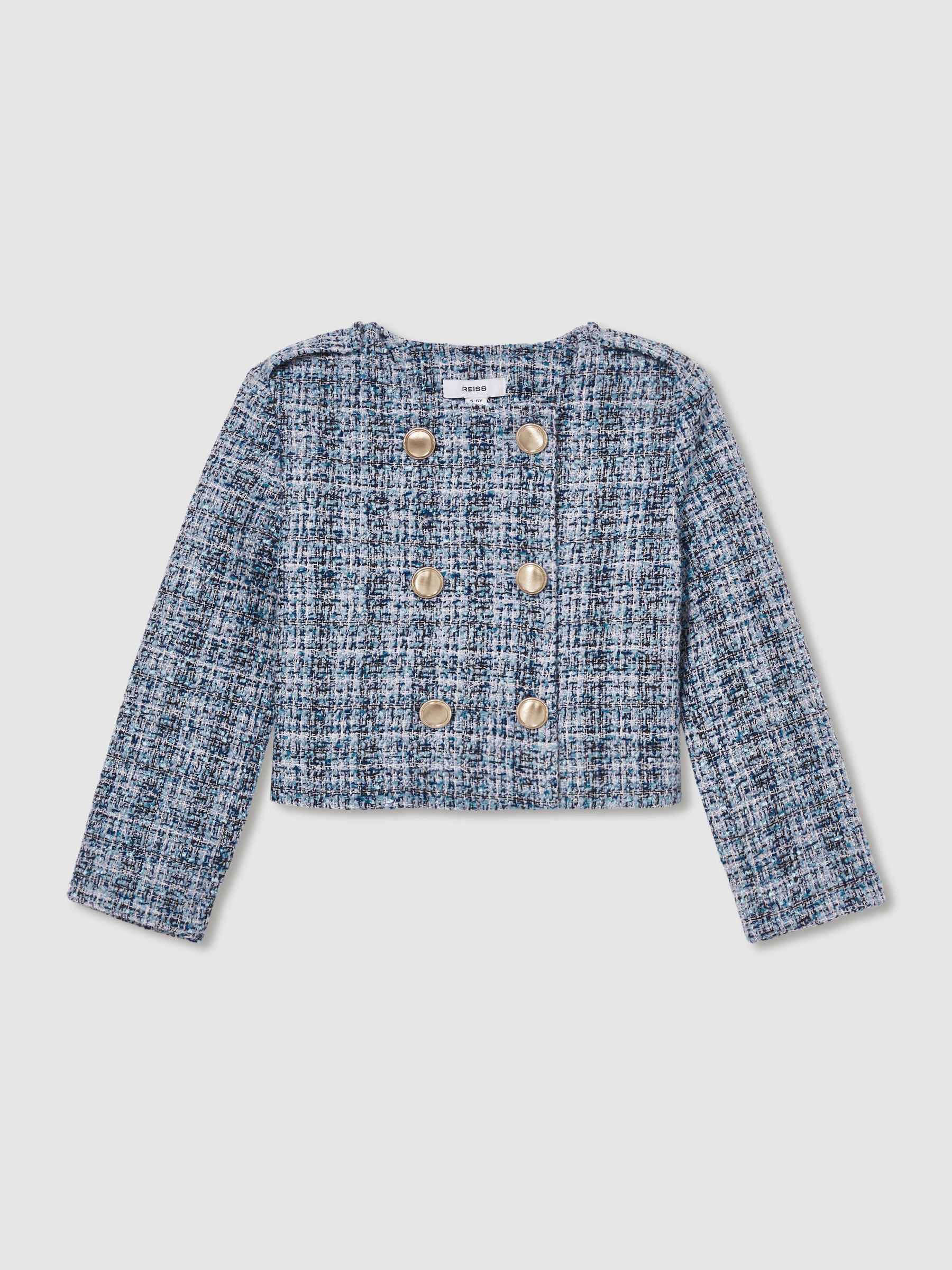 9-13 yrs Double-Breasted Bouclé Jacket in Blue