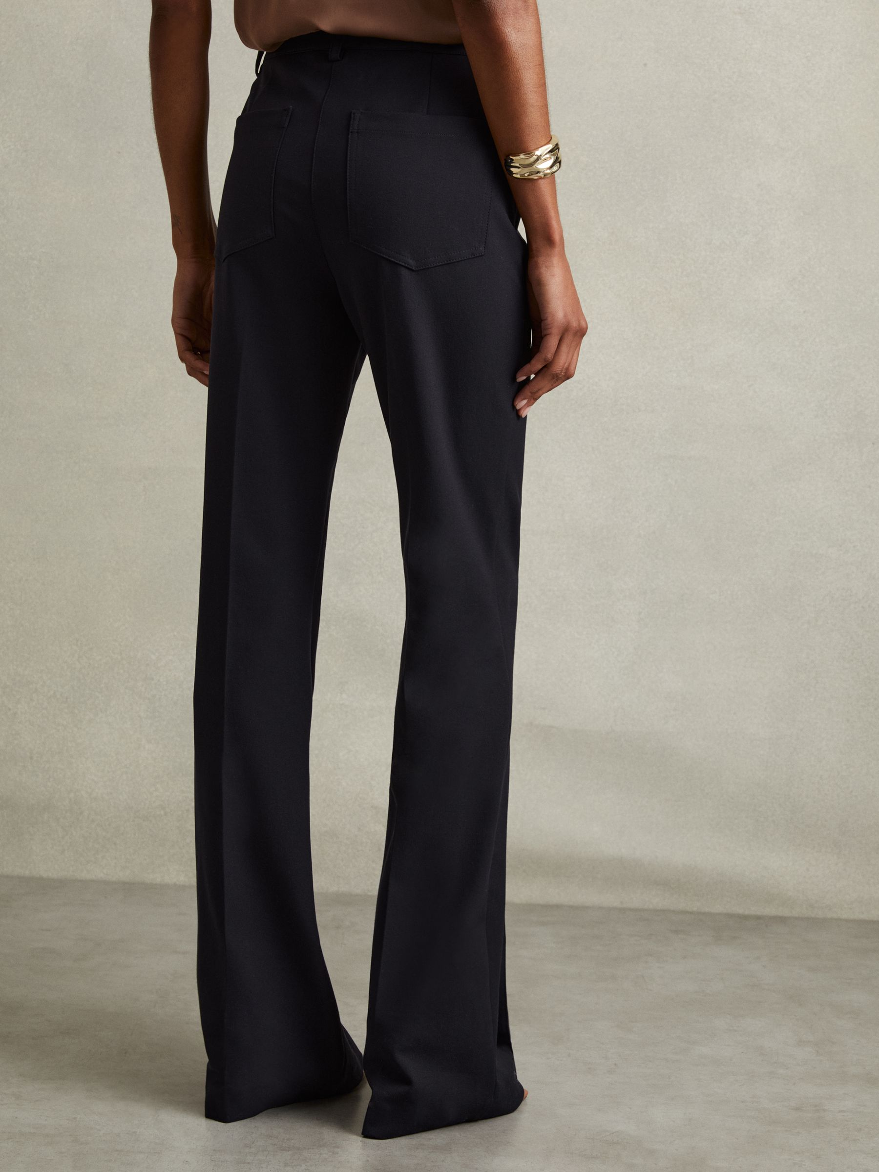 High Rise Flared Trousers in Navy