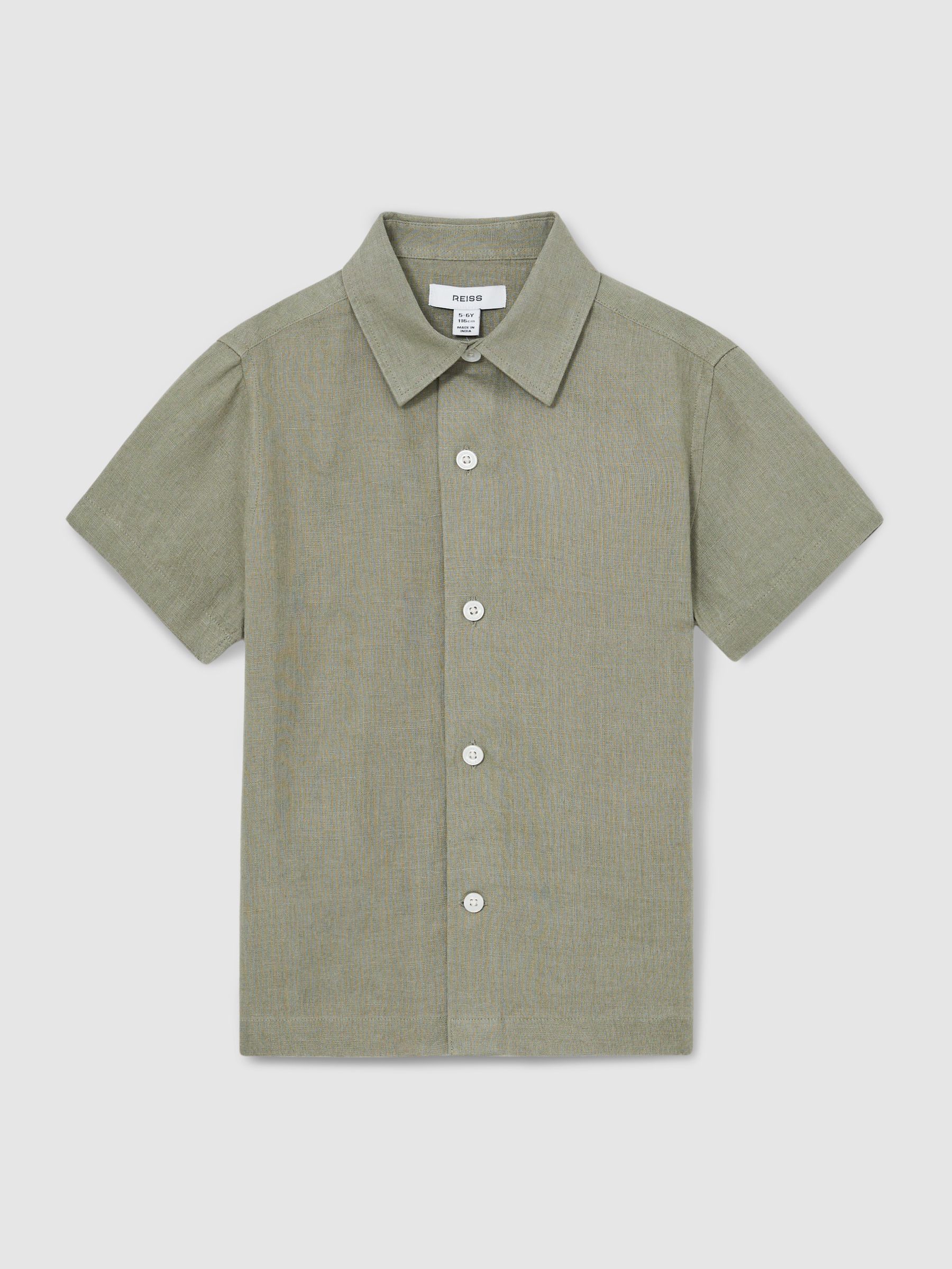 13-14 yrs Linen Short-Sleeve Shirt in Thyme Green