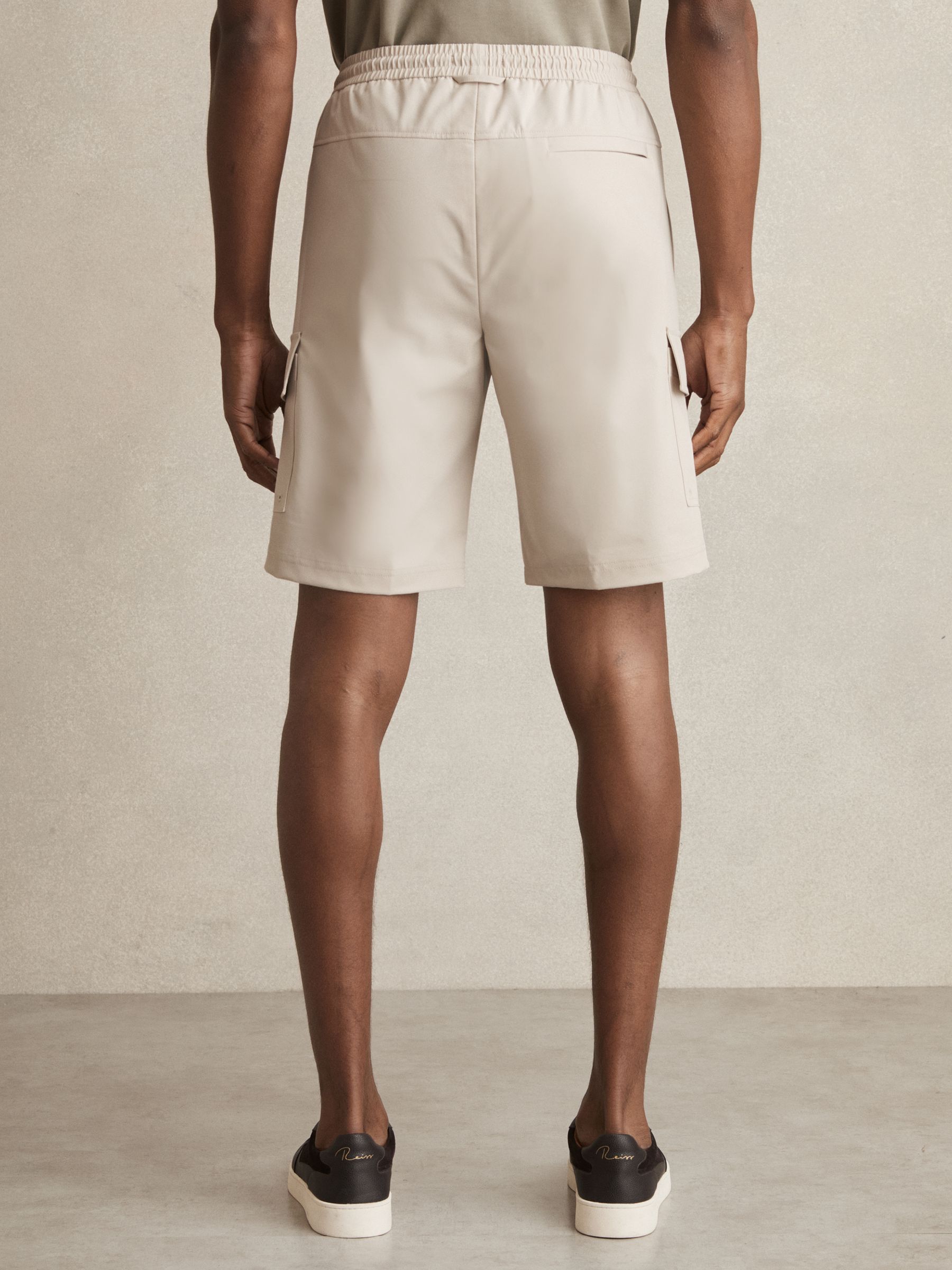 Drawstring Technical Cargo Shorts in Stone