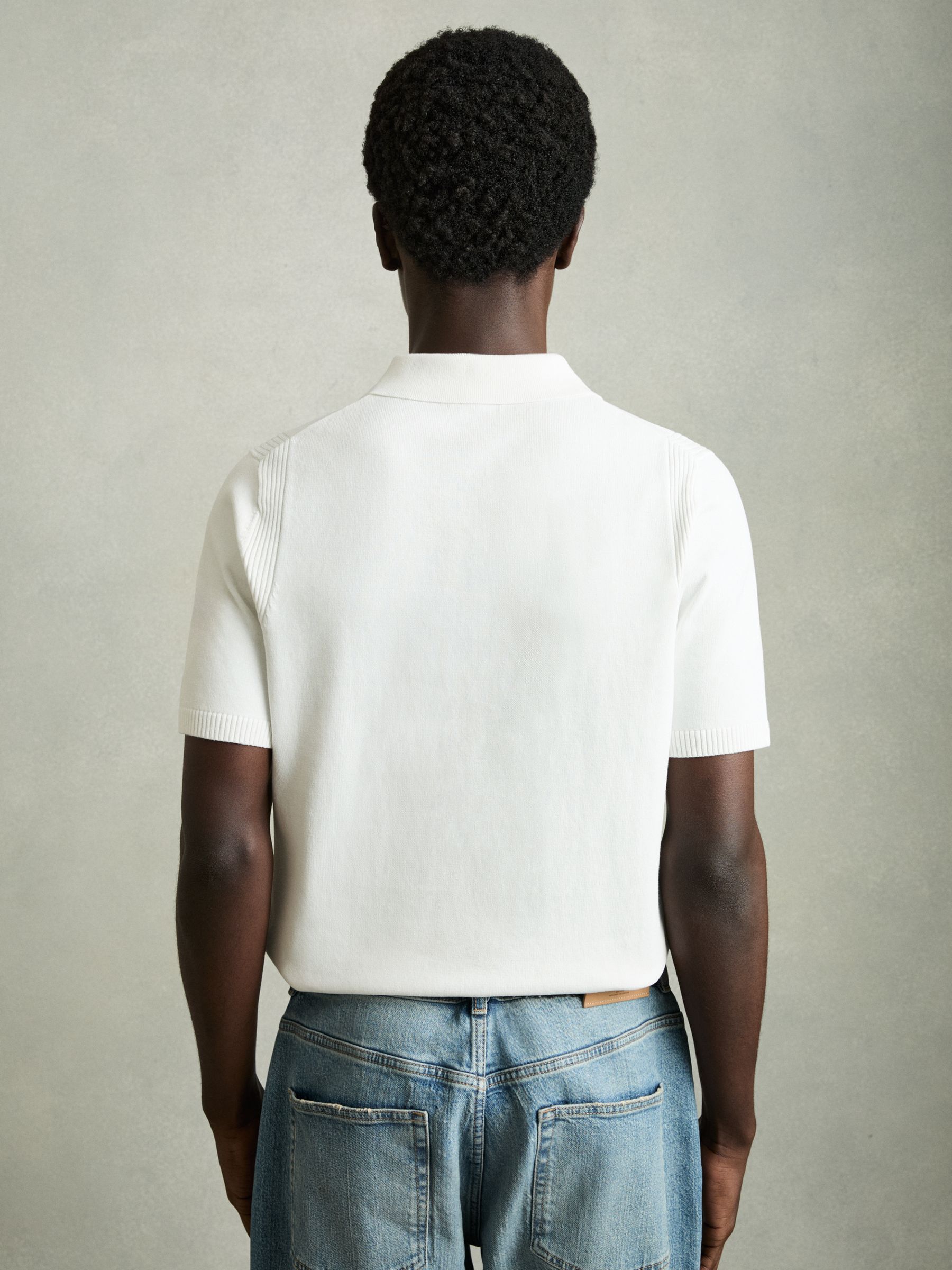 Cotton Half-Zip Knitted Polo Shirt in White