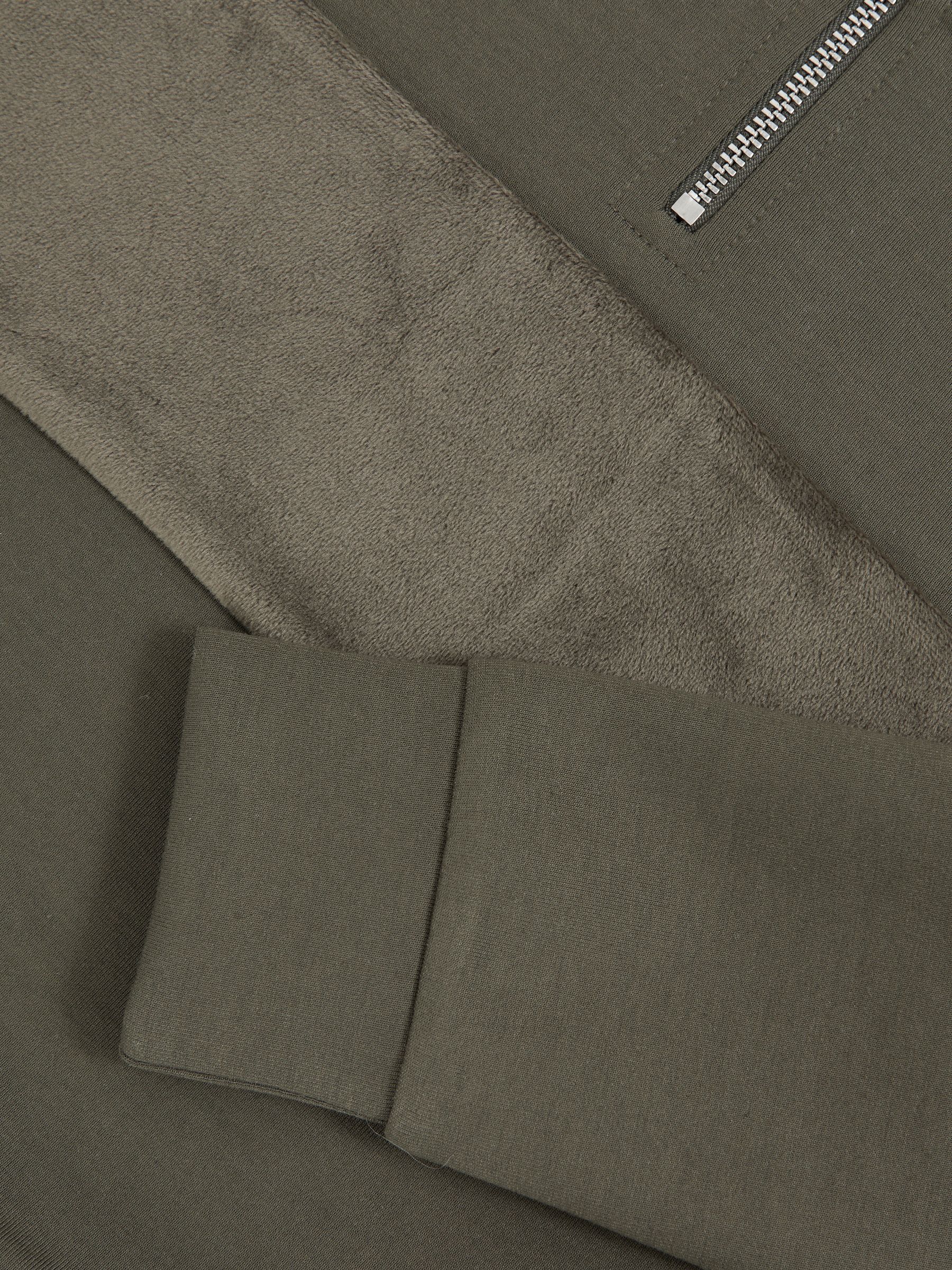 13-14 yrs Slim Fit Half-Zip Funnel Neck Velour Sweatshirt in Dark Sage Green