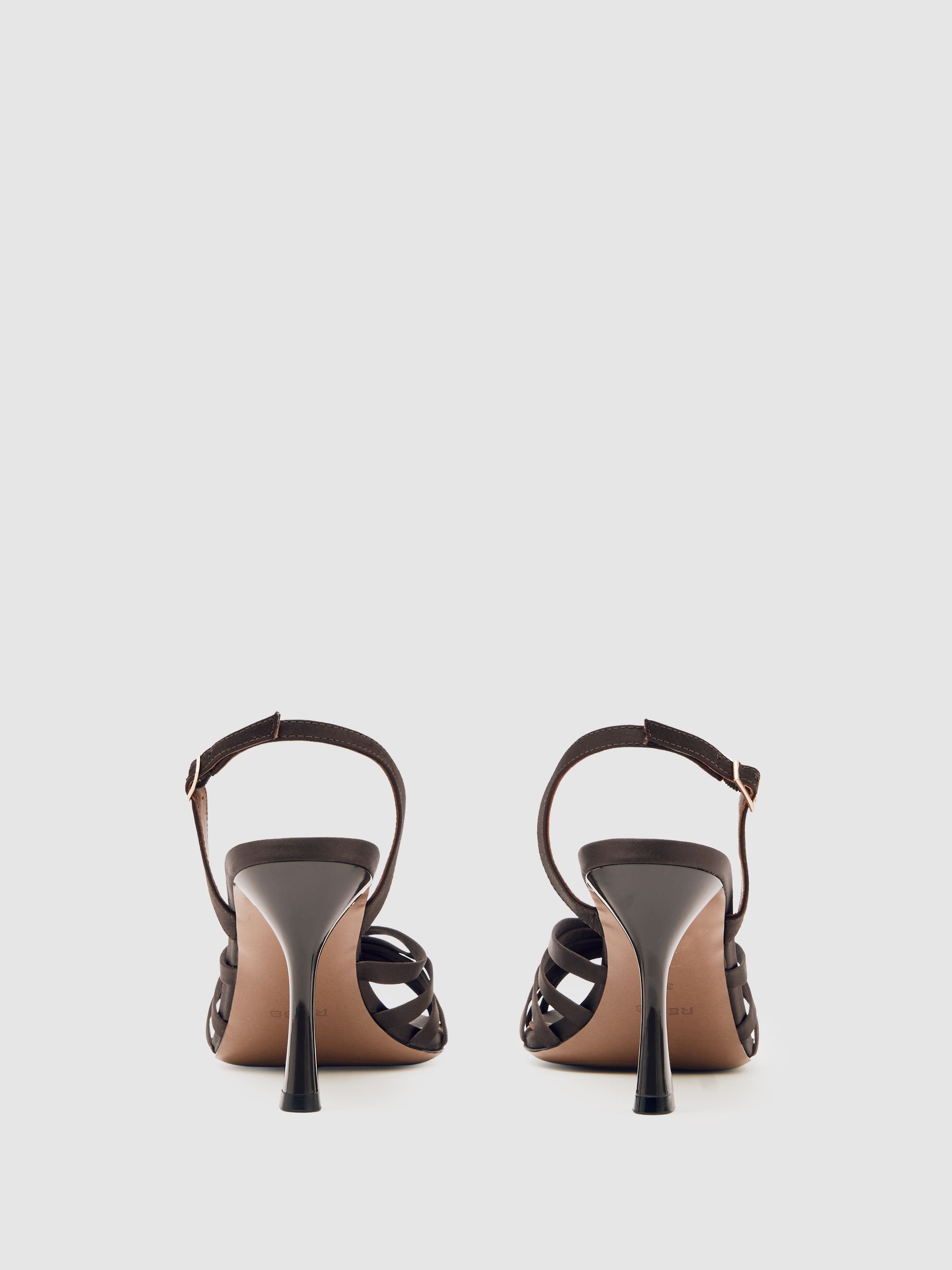 Satin Cross-Strap Heeled Sandals in Chocolate