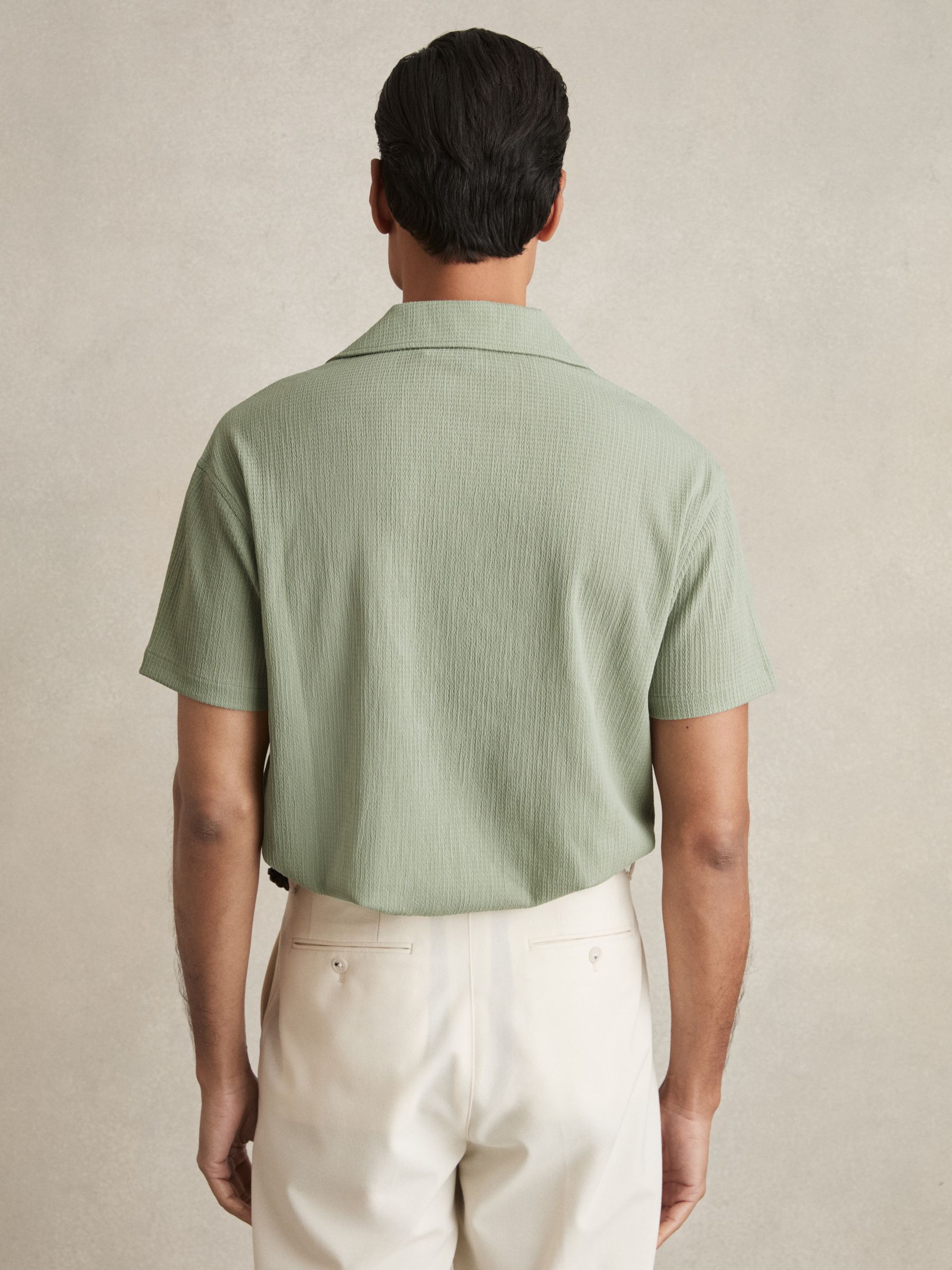 Textured Crepe Cuban Collar Shirt in Sage Green