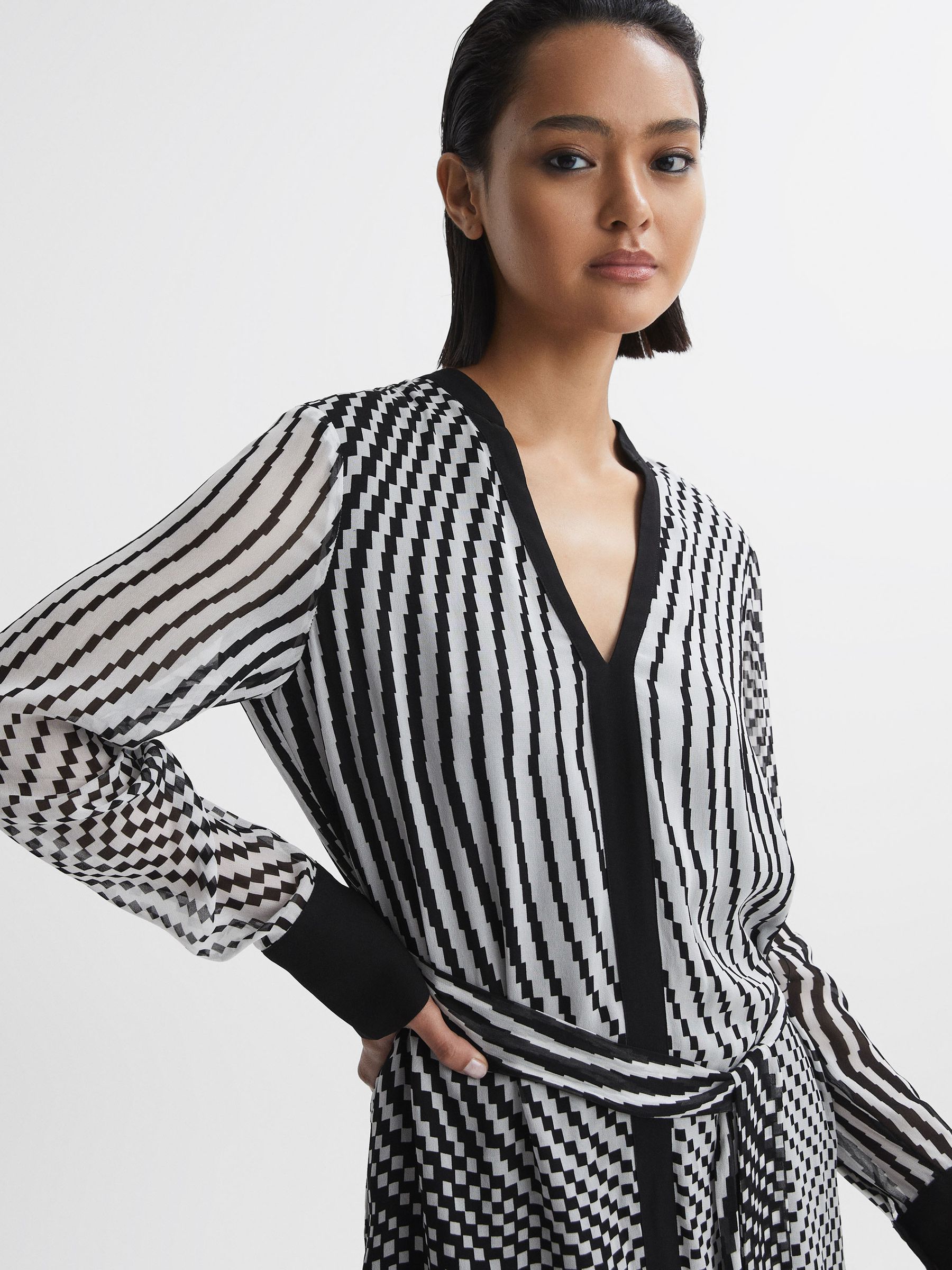 Check Belted Mini Dress in Black/White